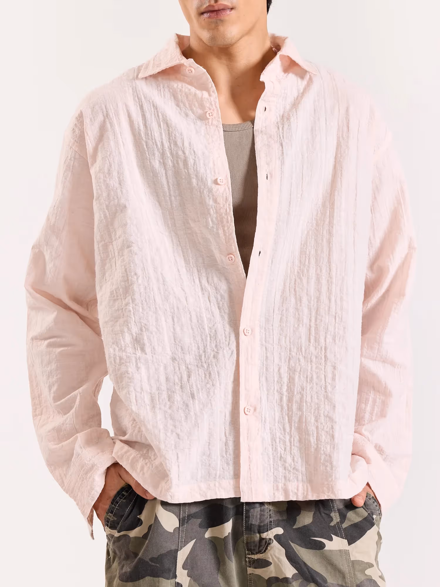 Salmon Pink Textured Holiday Shirt image 2