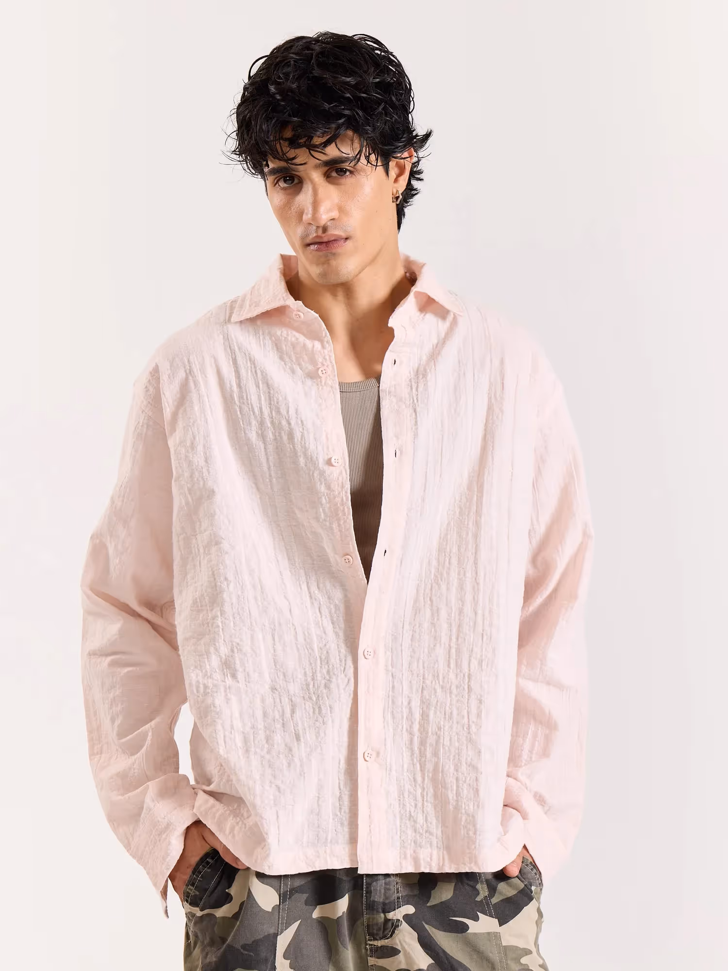 Salmon Pink Textured Holiday Shirt image 3