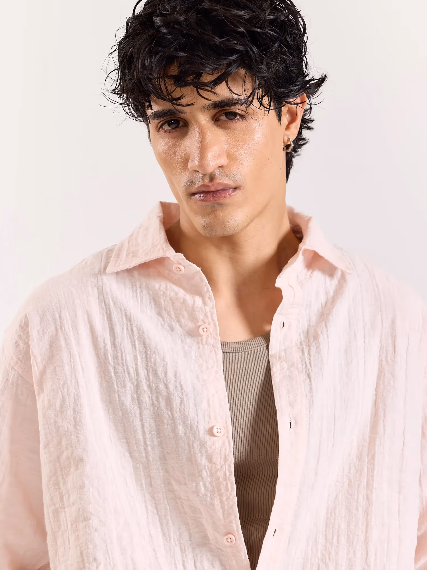 Salmon Pink Textured Holiday Shirt image 5