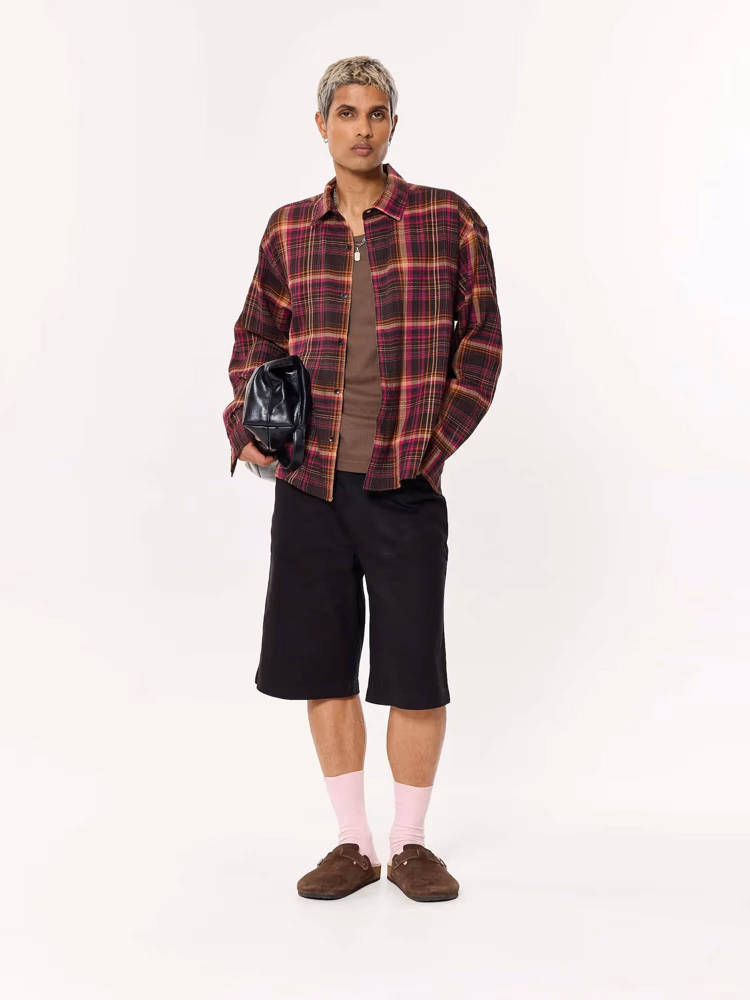 Sangria Seersucker Oversized Cropped Shirt image 1