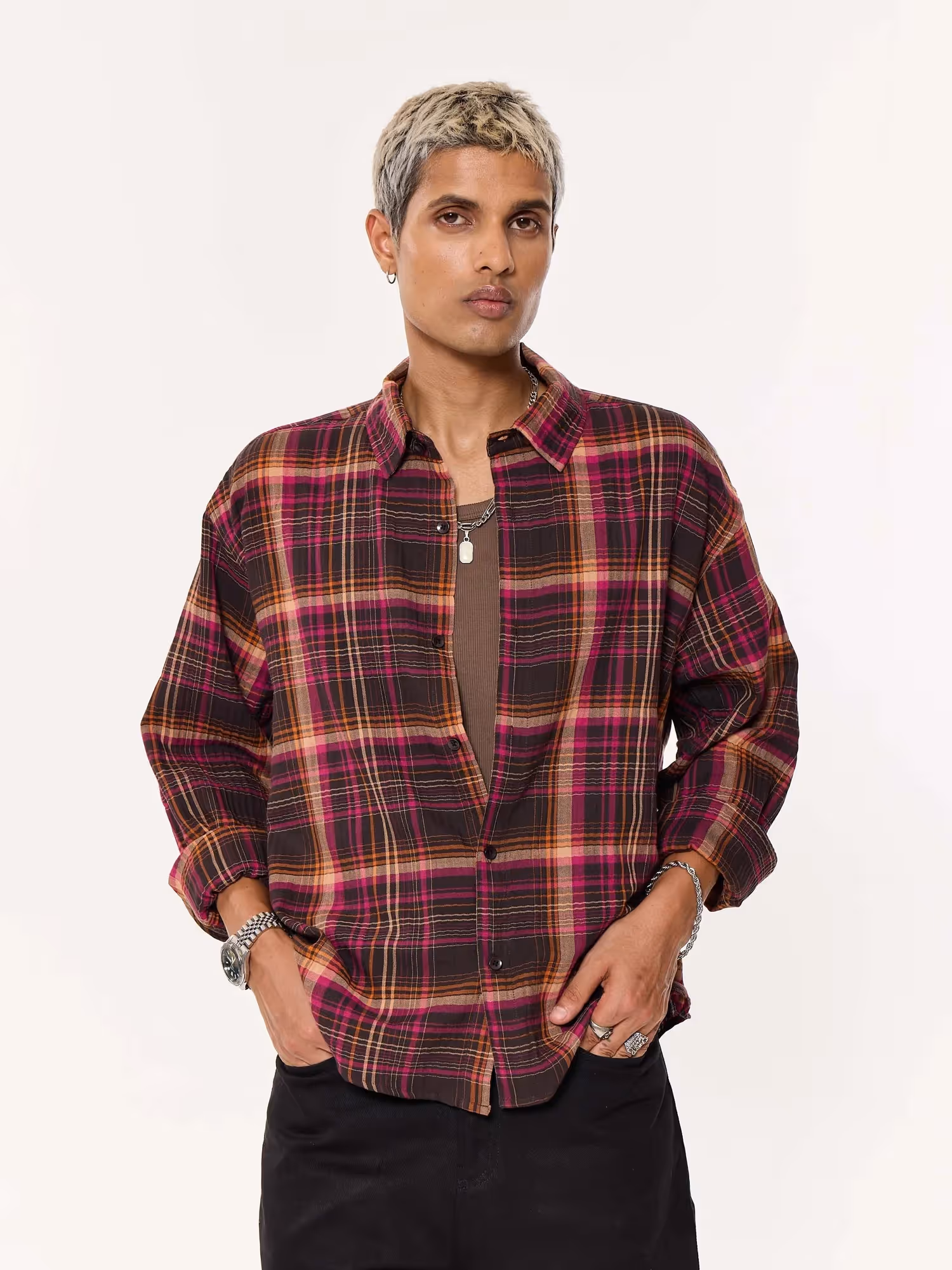 Sangria Seersucker Oversized Cropped Shirt image 3