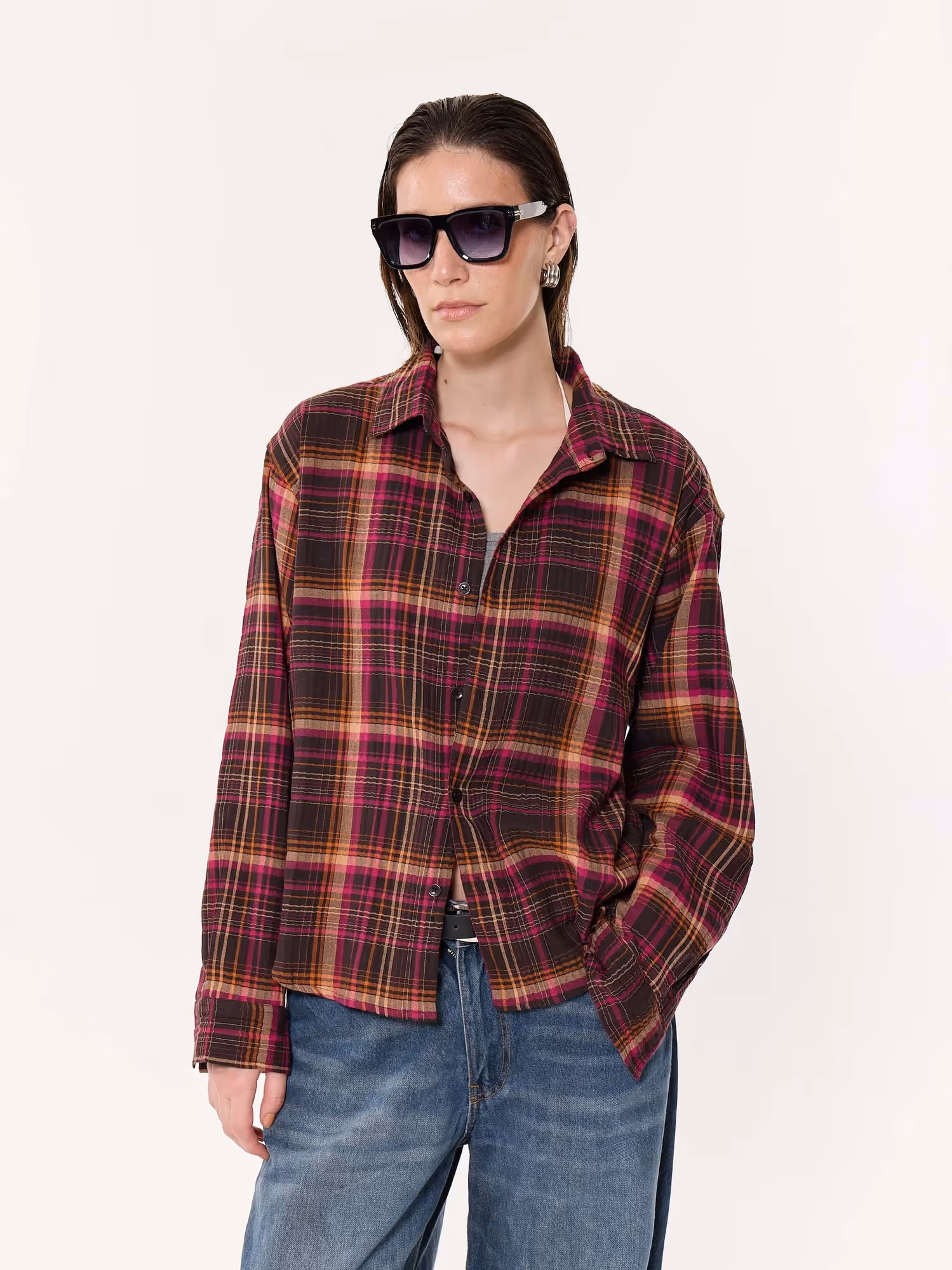 Sangria Seersucker Oversized Cropped Shirt image 4