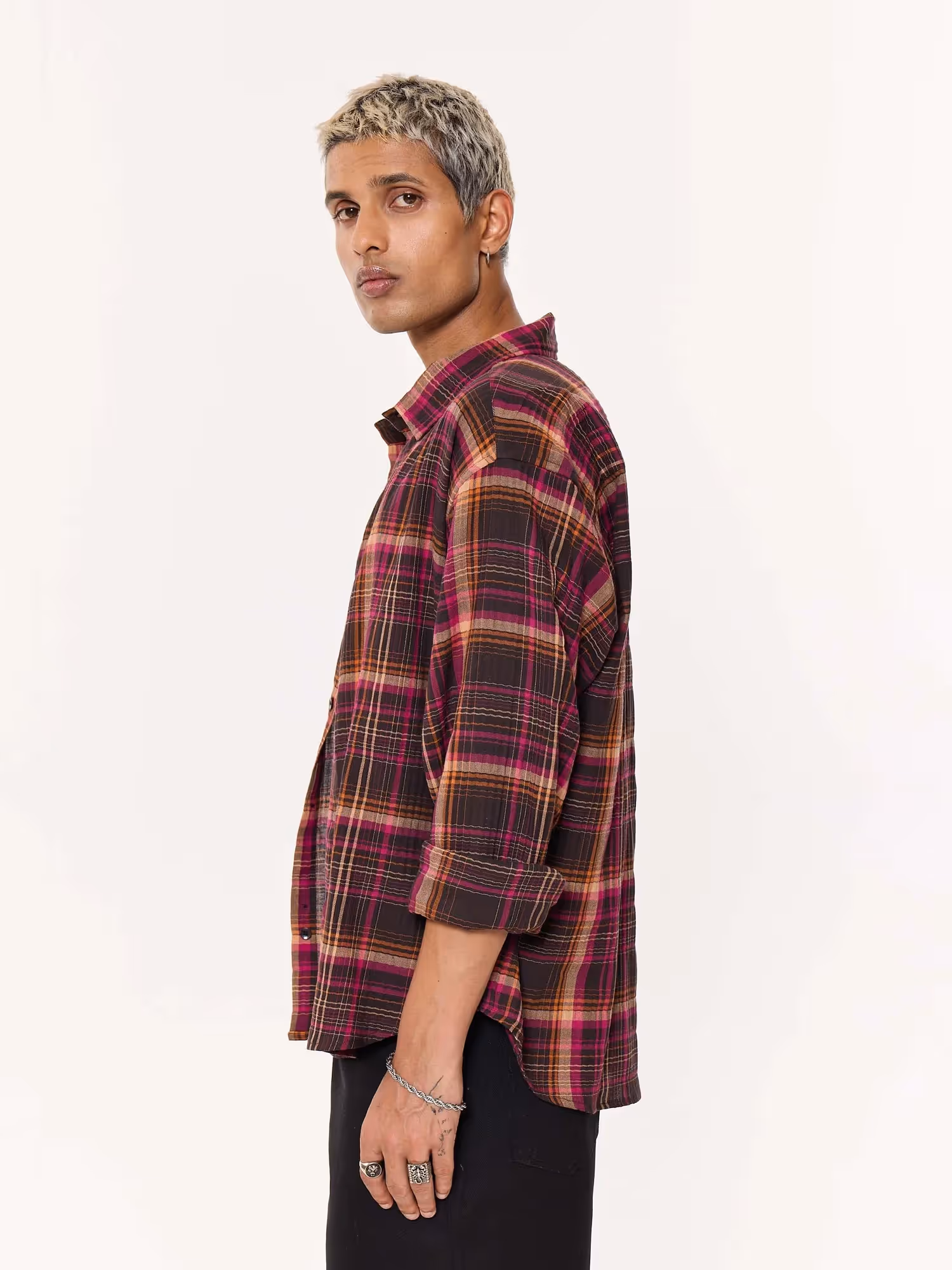 Sangria Seersucker Oversized Cropped Shirt image 5