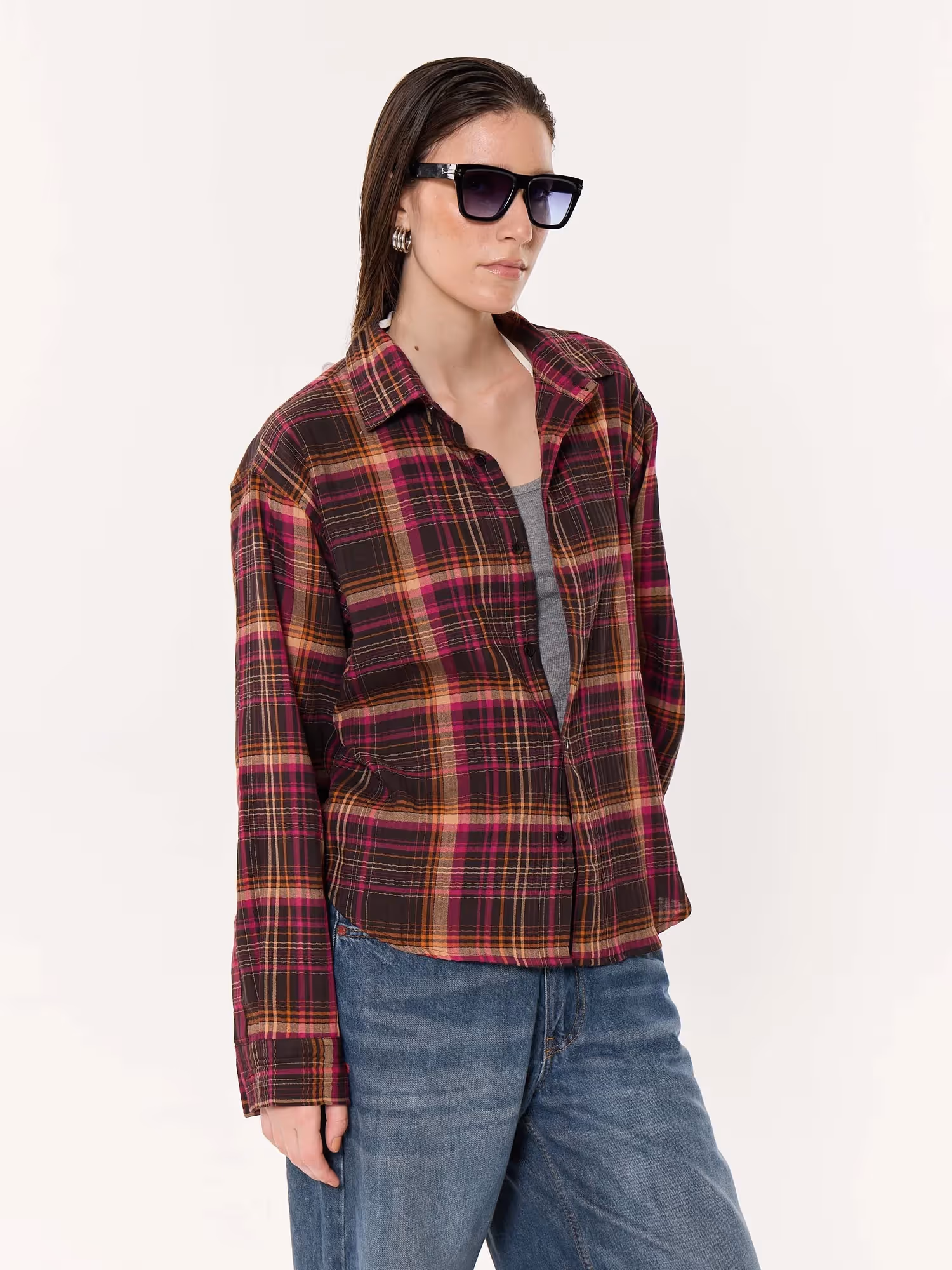 Sangria Seersucker Oversized Cropped Shirt image 6
