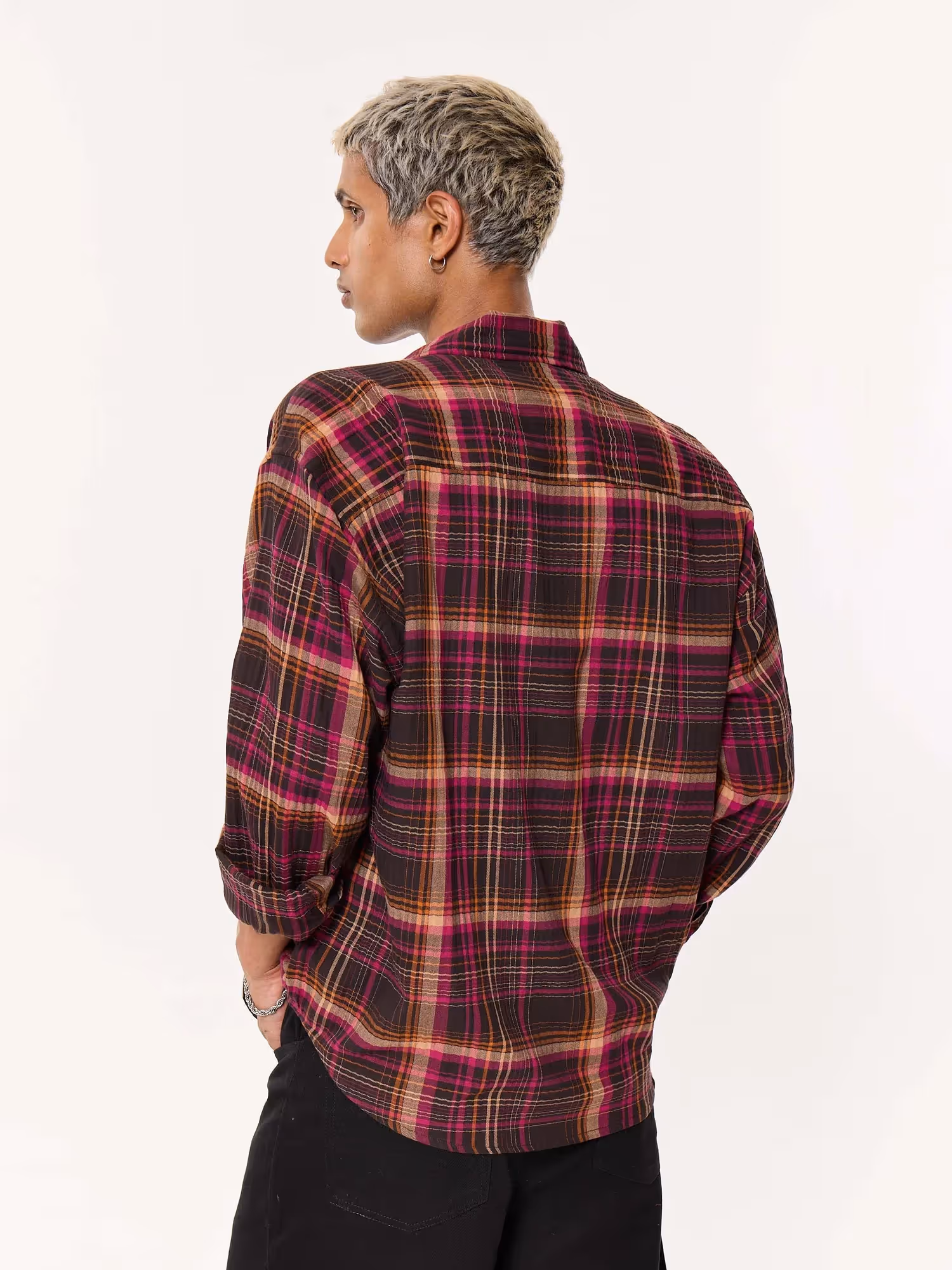 Sangria Seersucker Oversized Cropped Shirt image 7