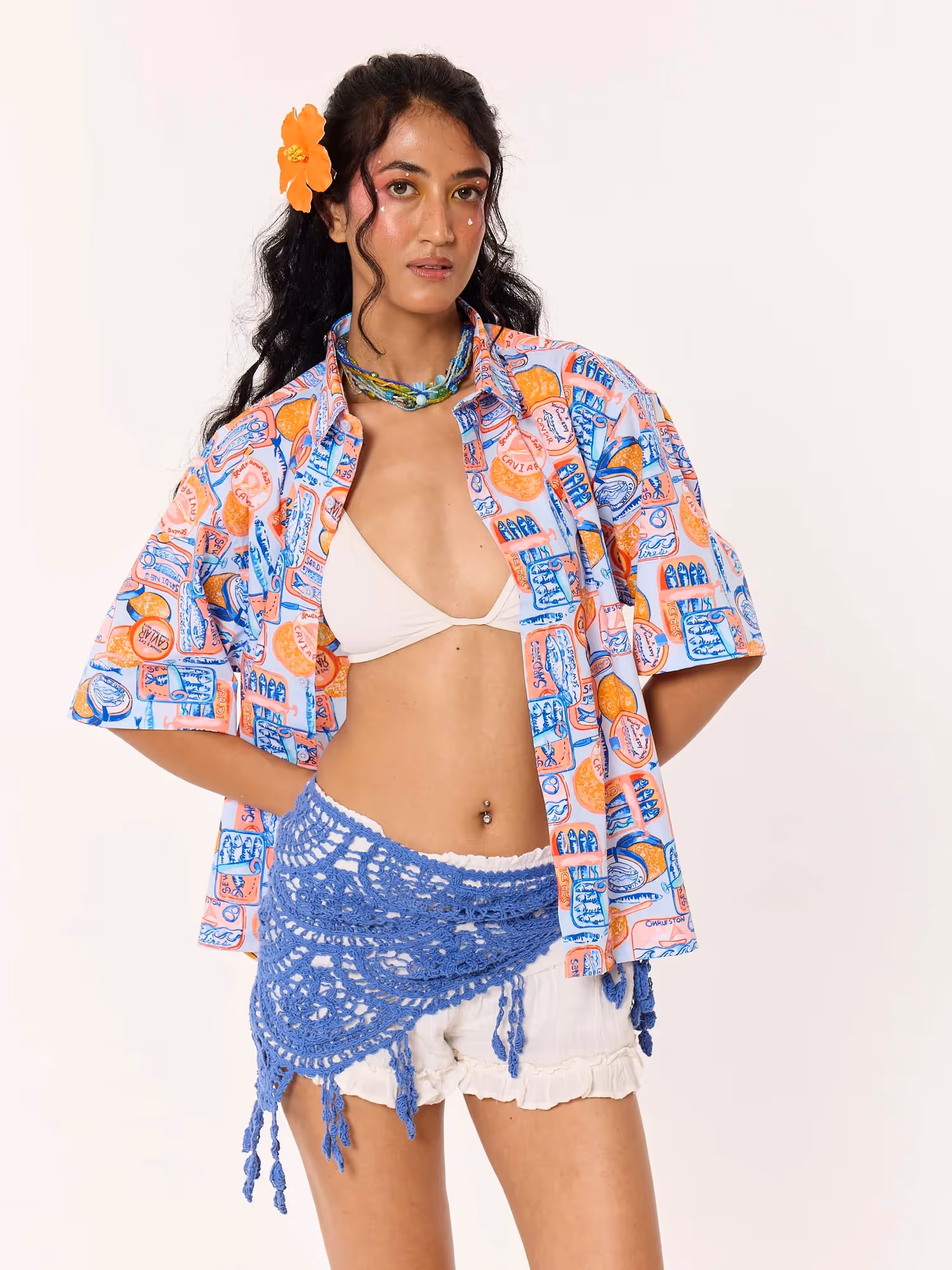 Sardine Club Printed Cropped Shirt image 4