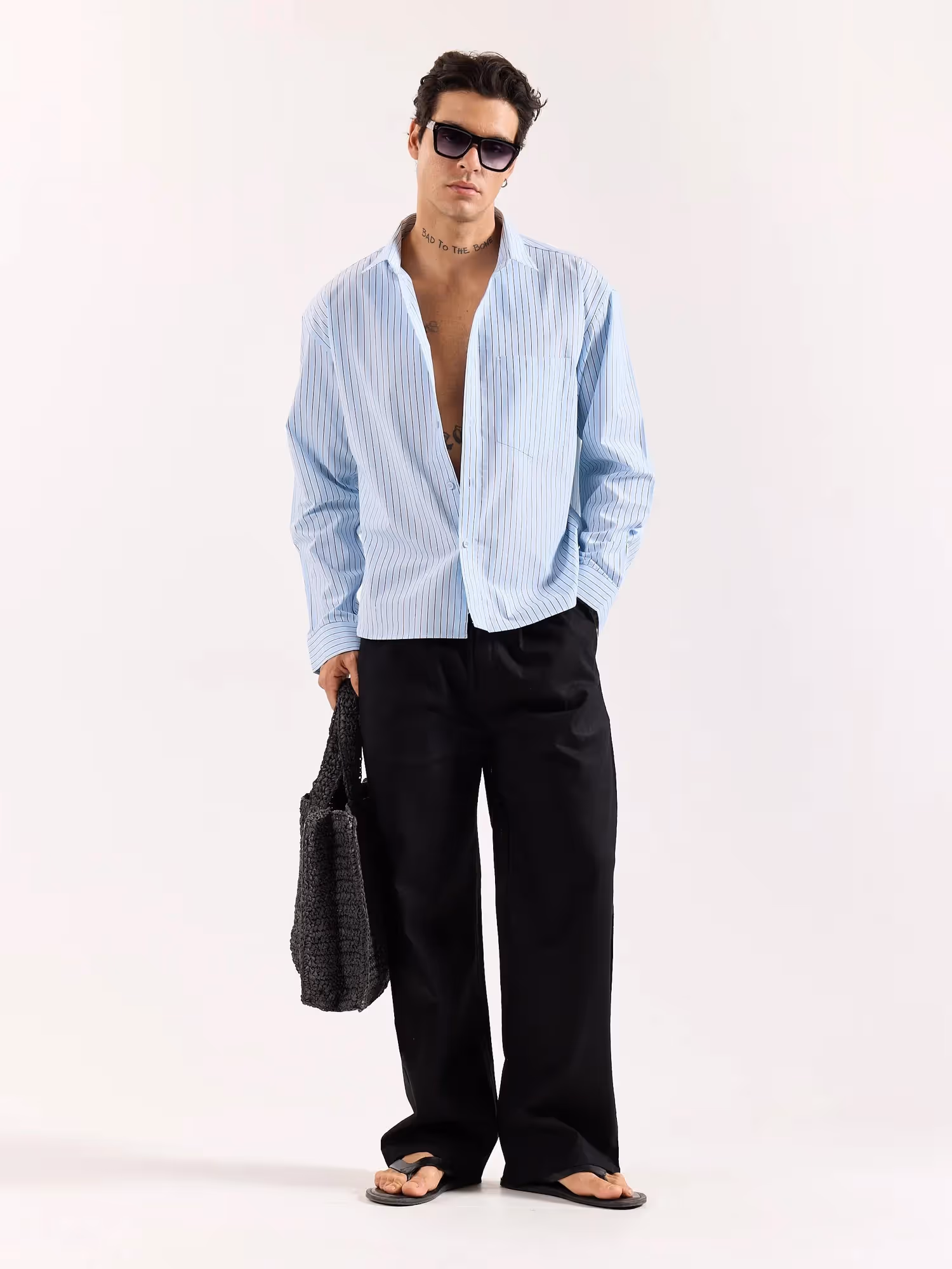 Sky Blue & Black Striped Poplin Oversized Shirt image 1