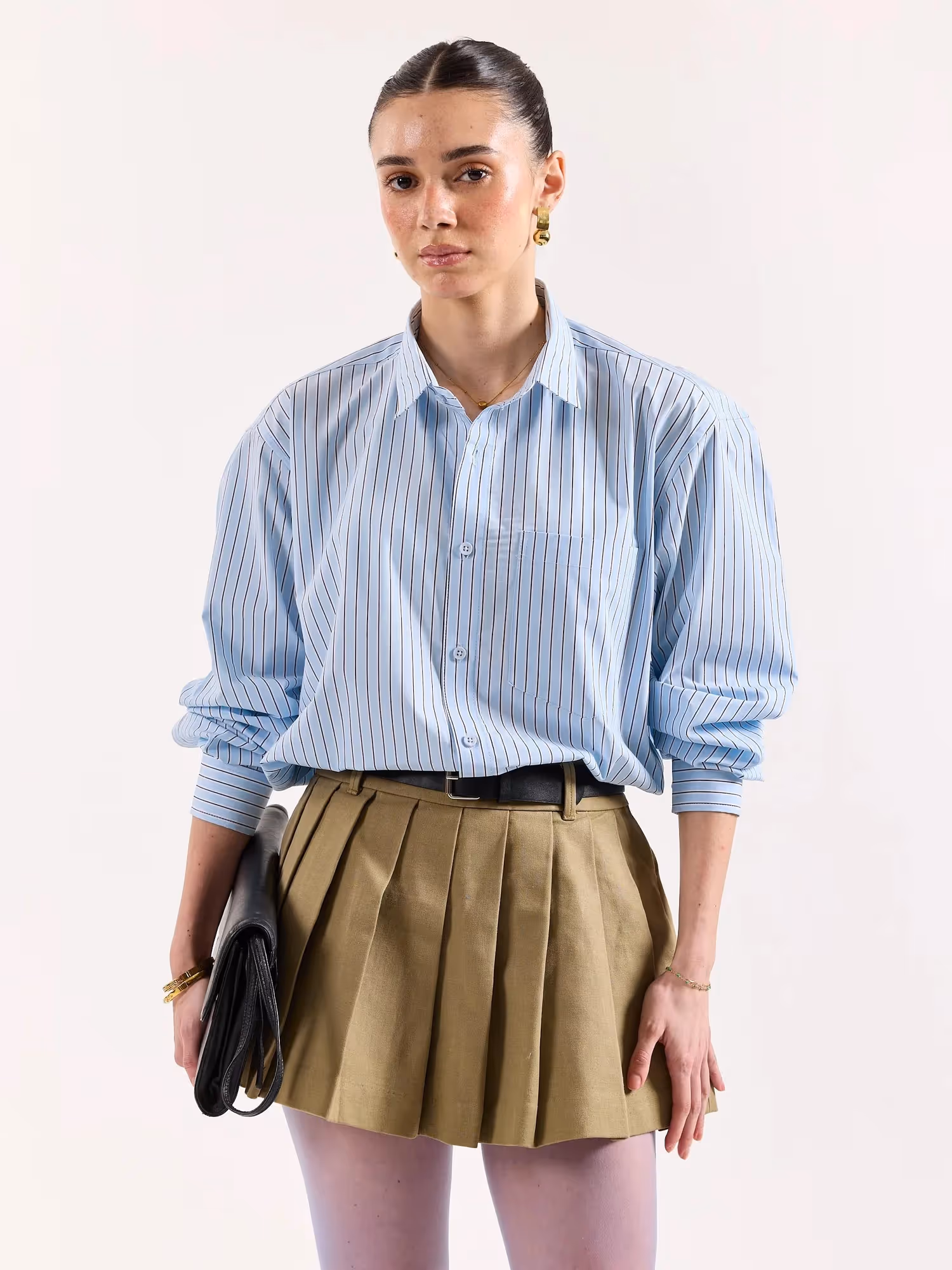 Sky Blue & Black Striped Poplin Oversized Shirt image 4