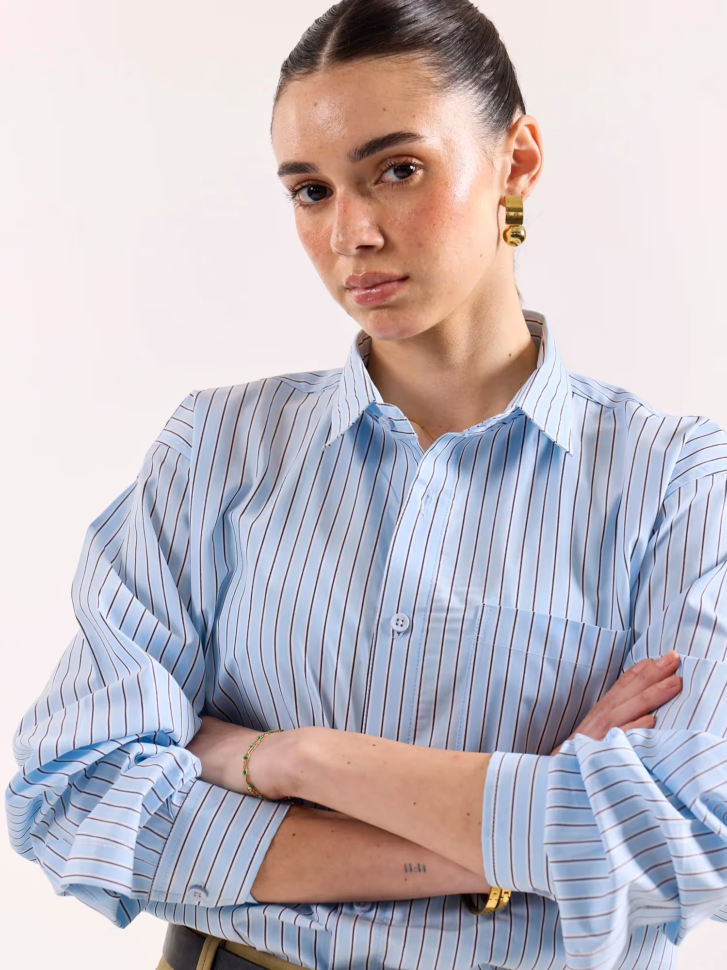 Sky Blue & Black Striped Poplin Oversized Shirt image 5