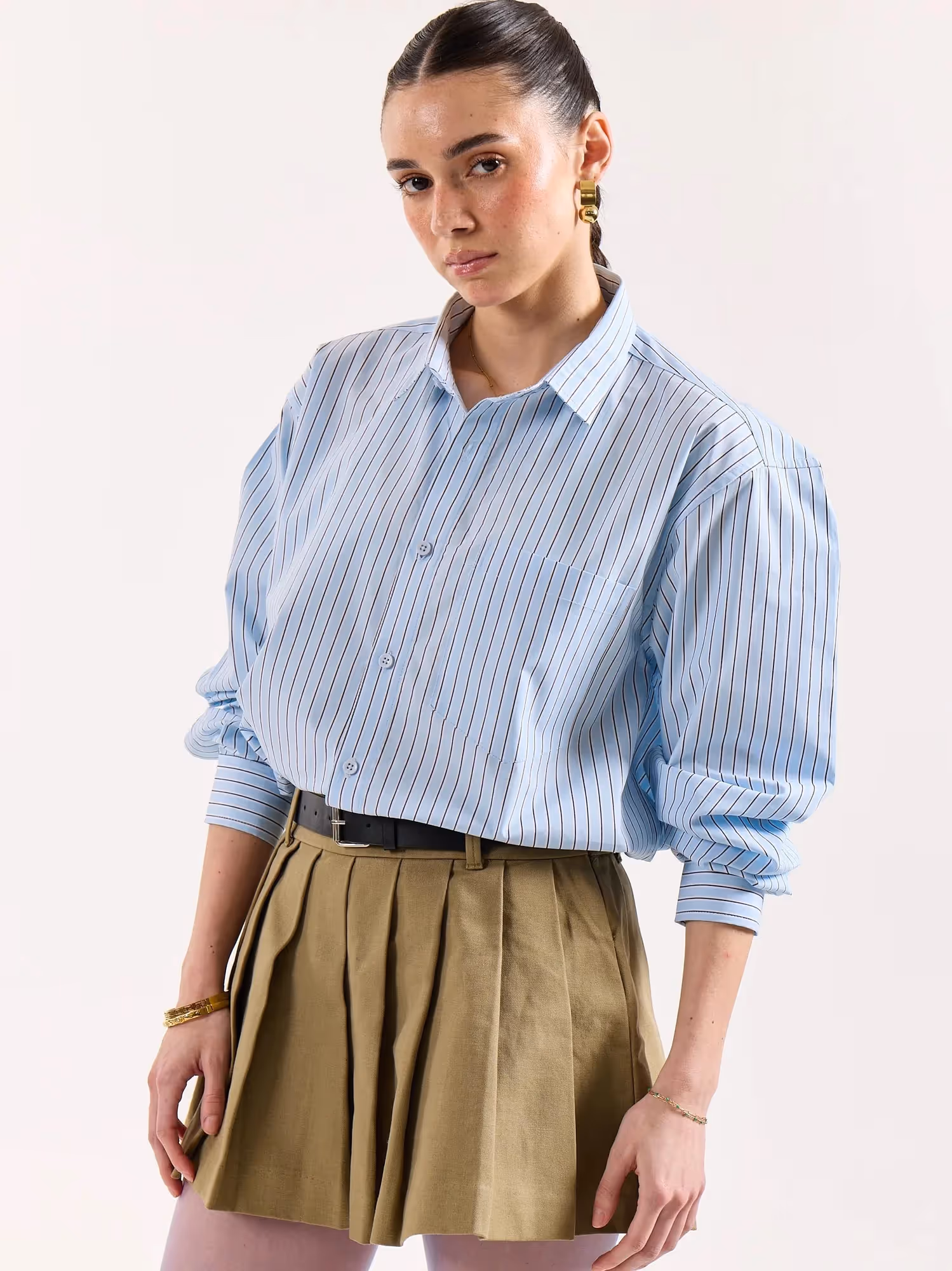 Sky Blue & Black Striped Poplin Oversized Shirt image 7