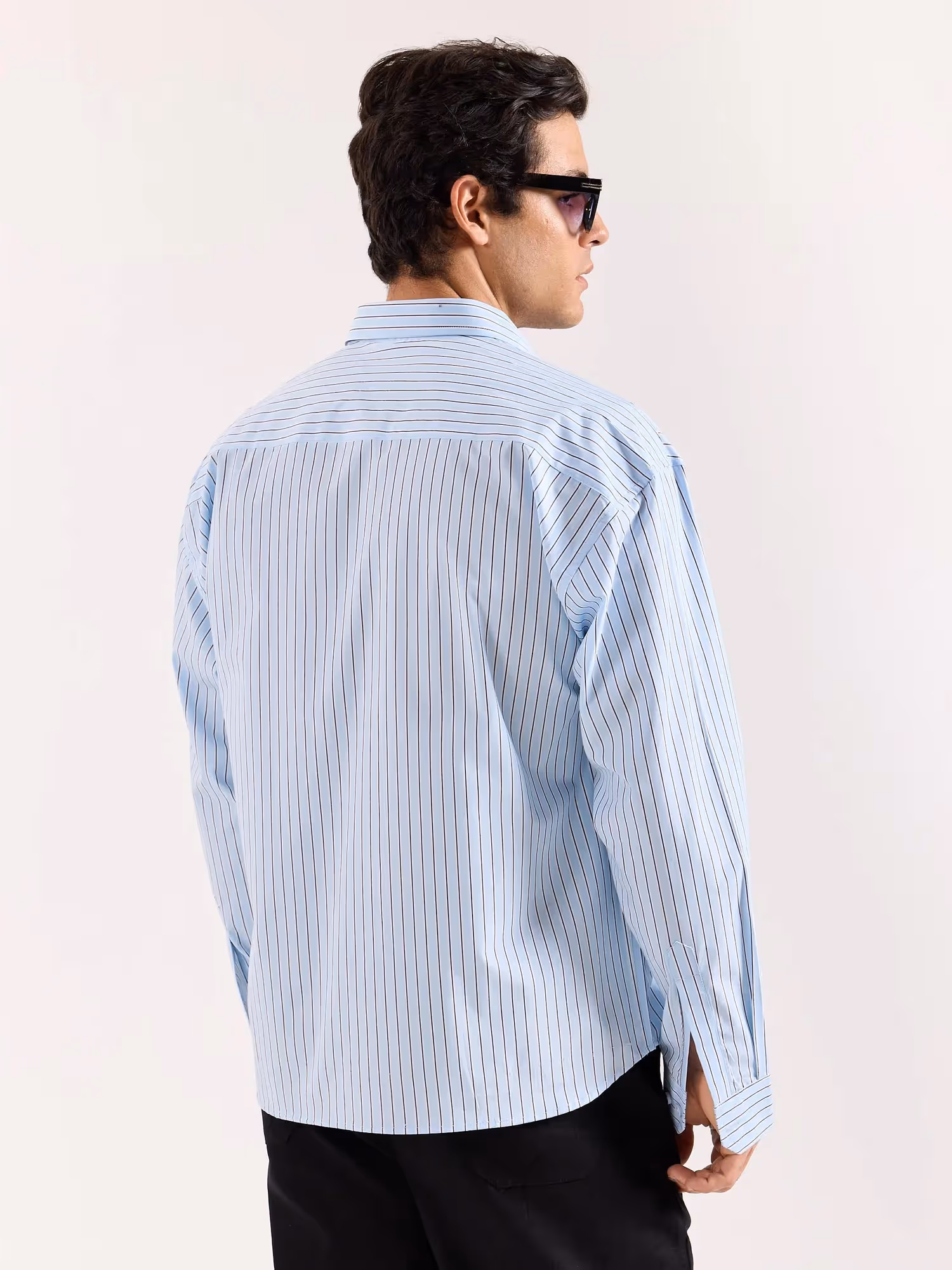 Sky Blue & Black Striped Poplin Oversized Shirt image 8