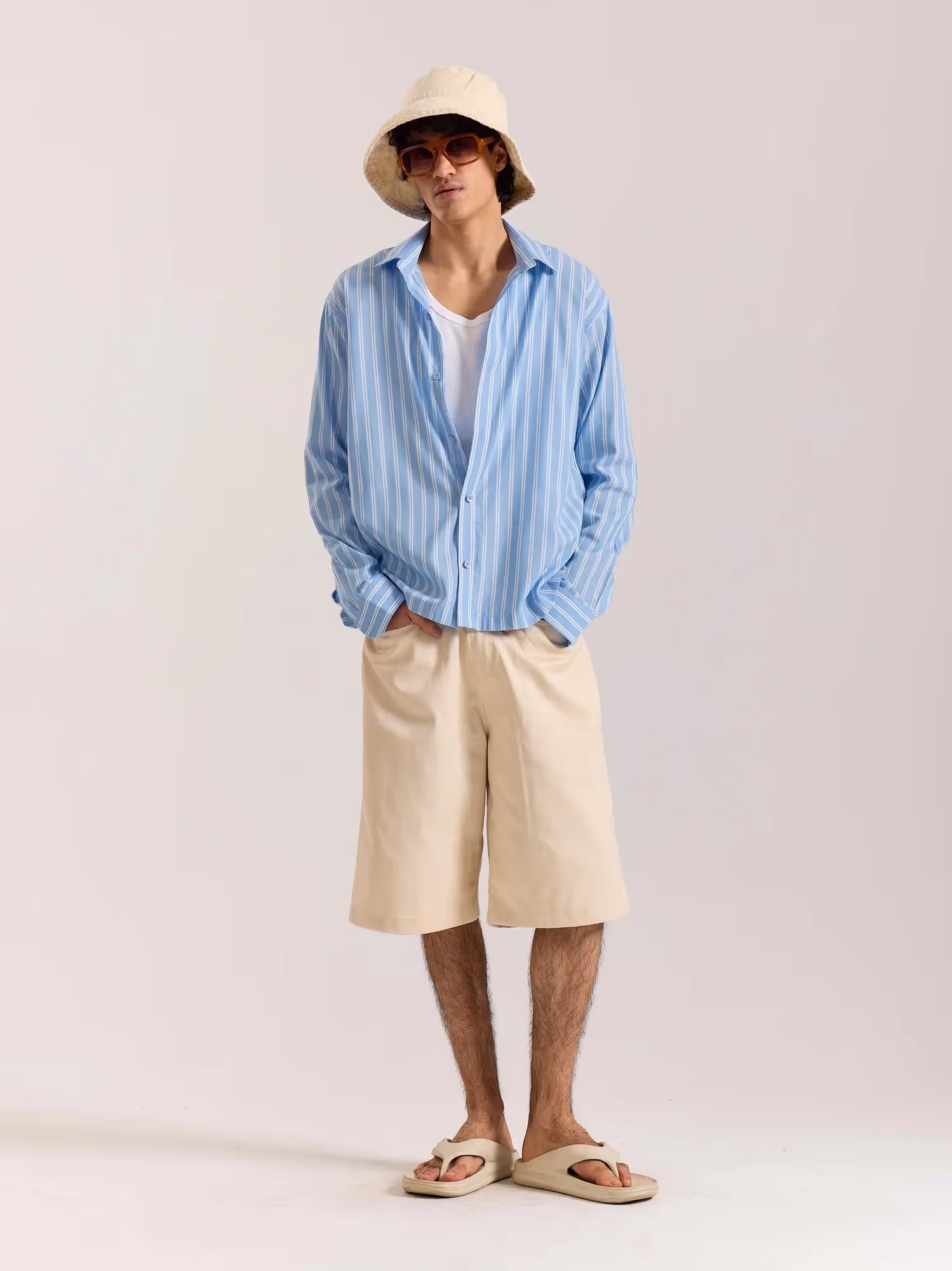 Sky Blue & White Striped Drape Shirt image 1