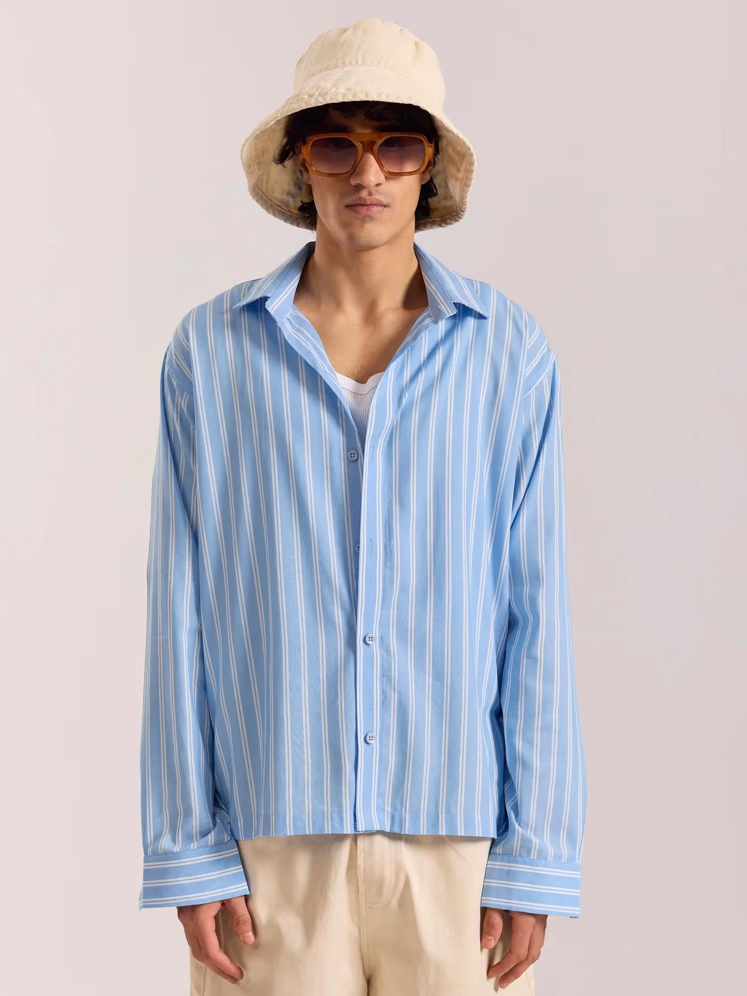 Sky Blue & White Striped Drape Shirt  image 2