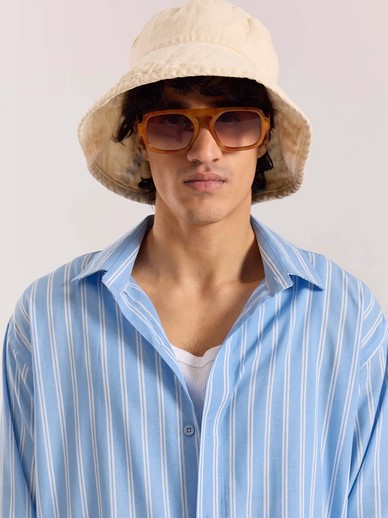 Sky Blue & White Striped Drape Shirt  image 3