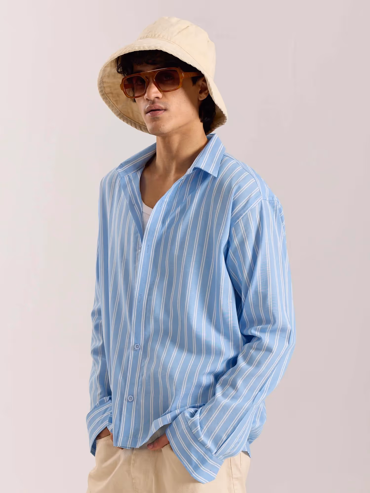 Sky Blue & White Striped Drape Shirt  image 4