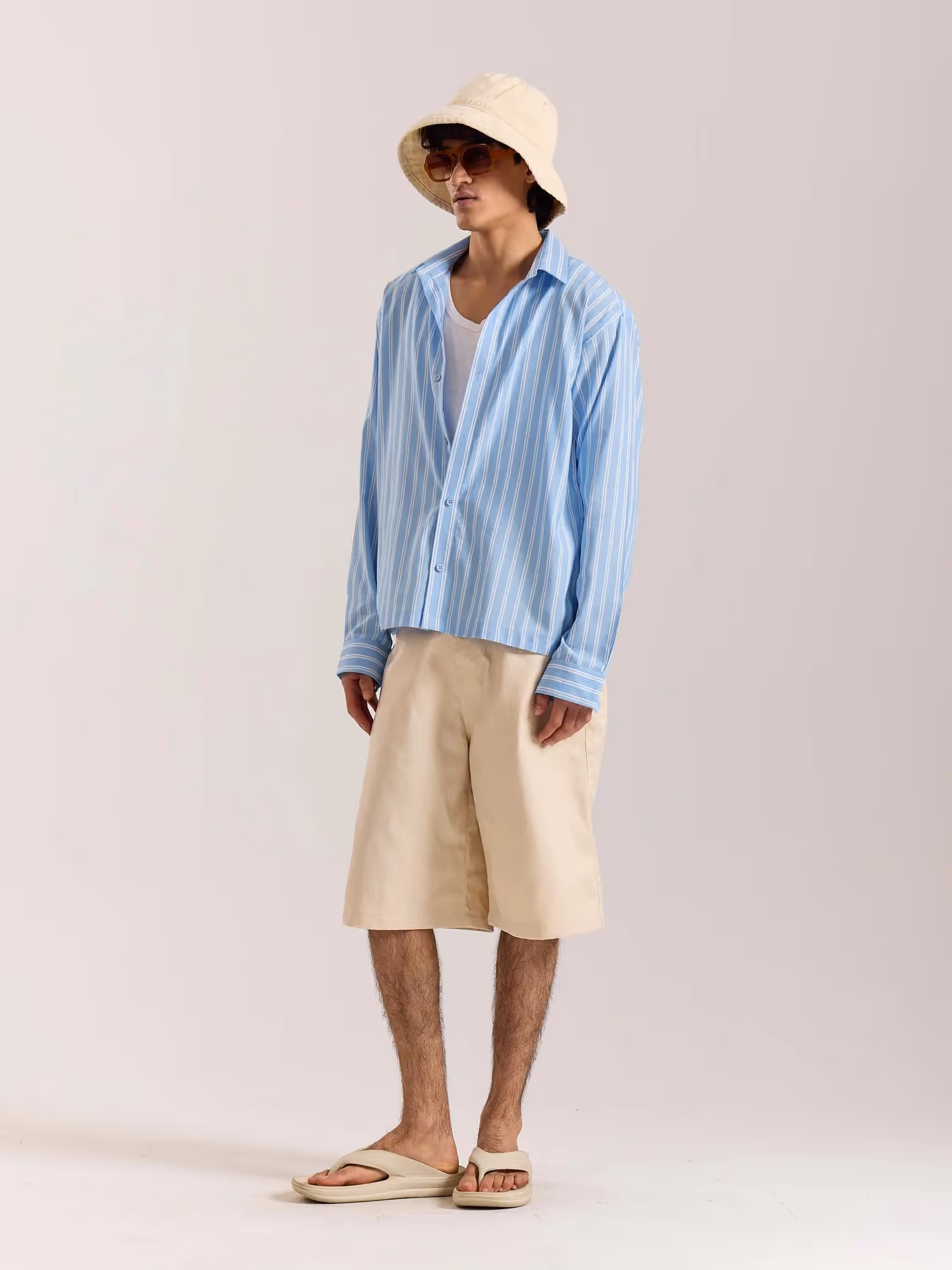 Sky Blue & White Striped Drape Shirt  image 5