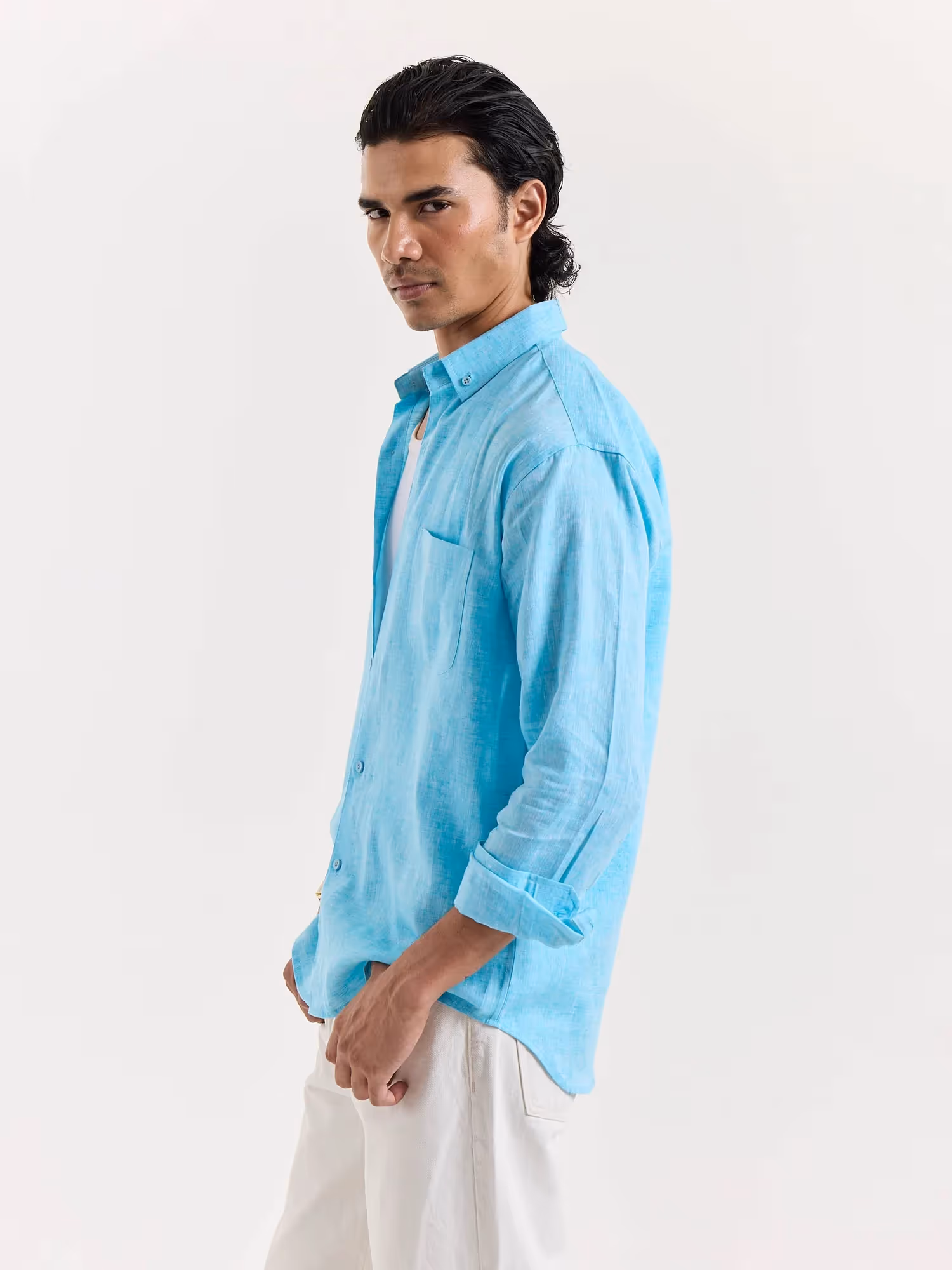 Sky Blue Chambray Linen Shirt  image 6
