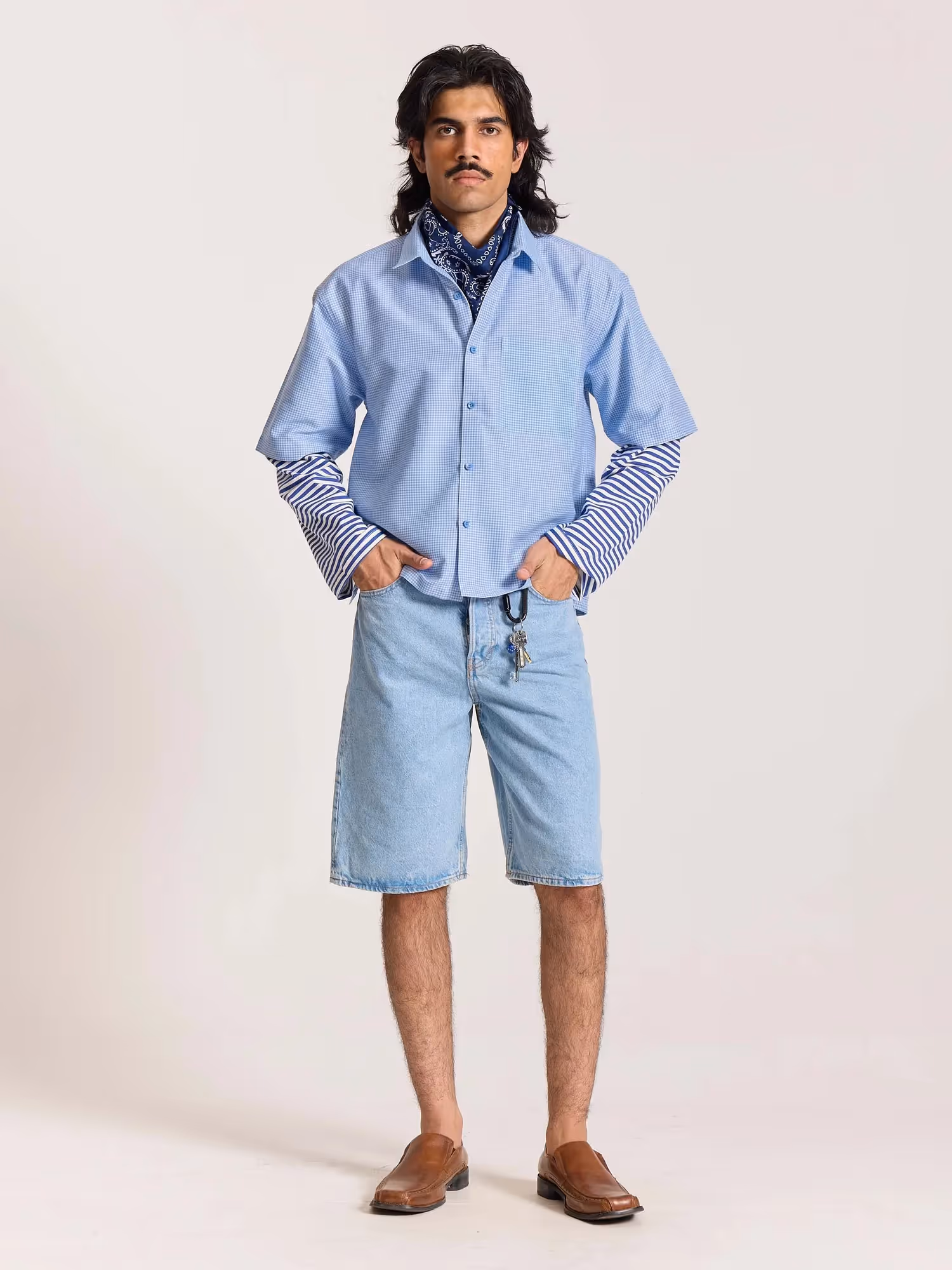 Sky Blue Checkered Cropped Shirt image 1