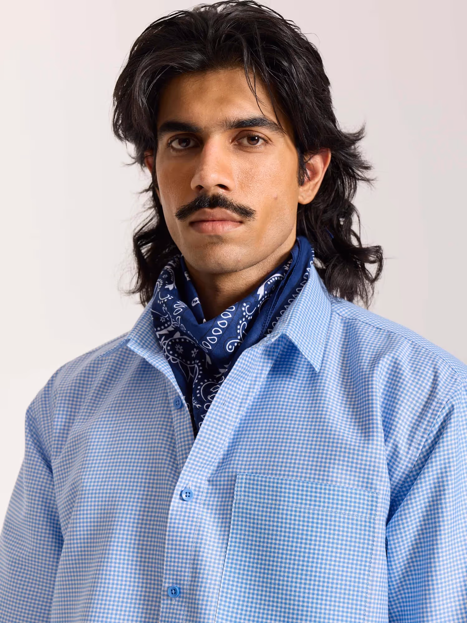 Sky Blue Checkered Cropped Shirt  image 5