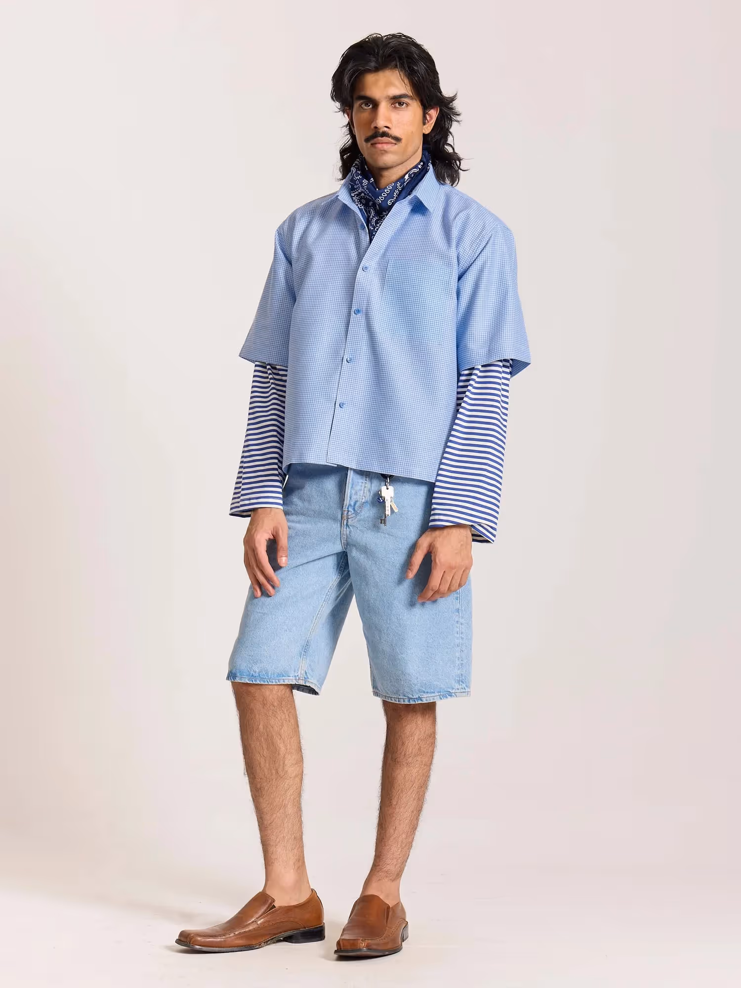 Sky Blue Checkered Cropped Shirt  image 7