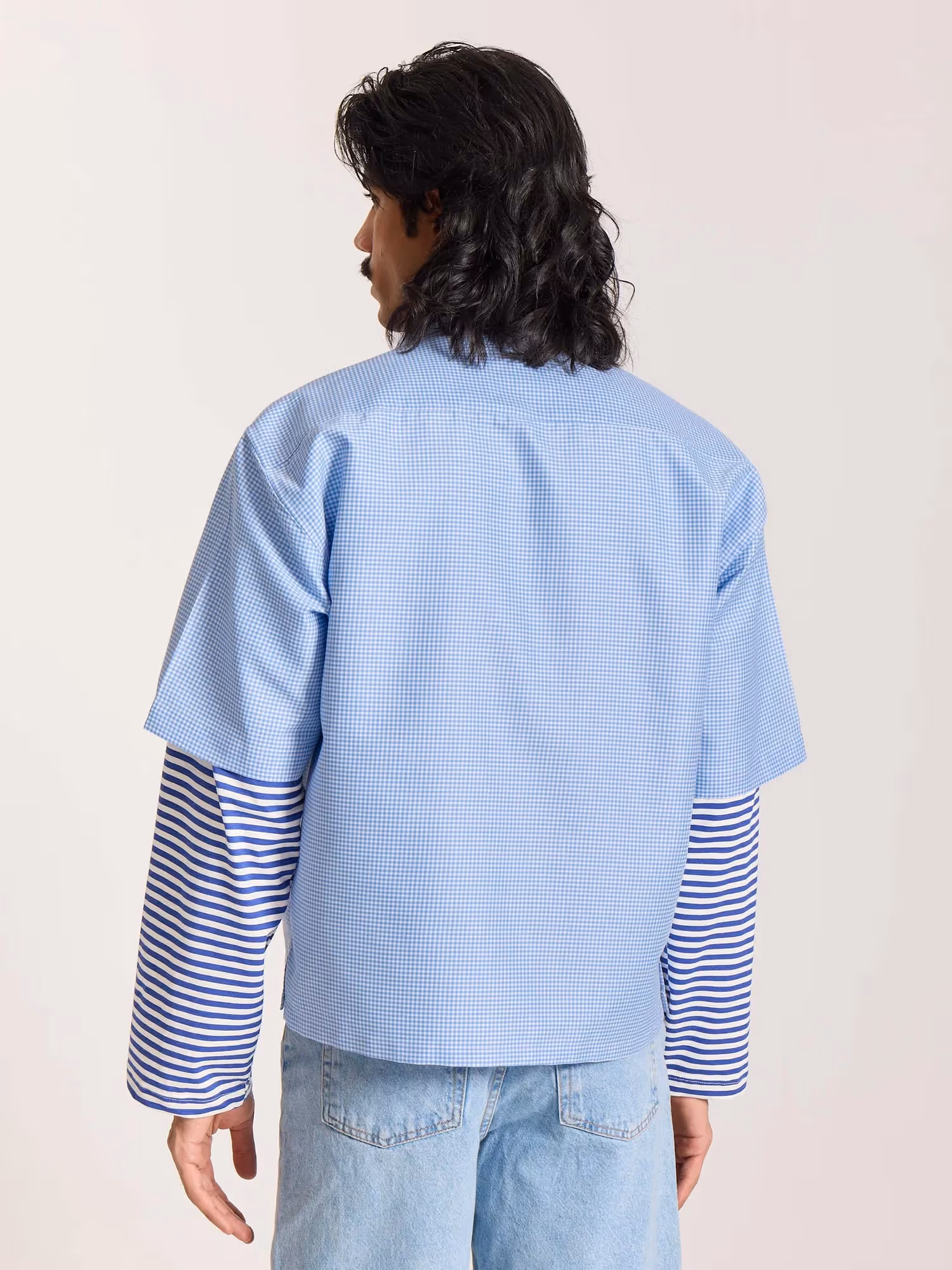 Sky Blue Checkered Cropped Shirt  image 8