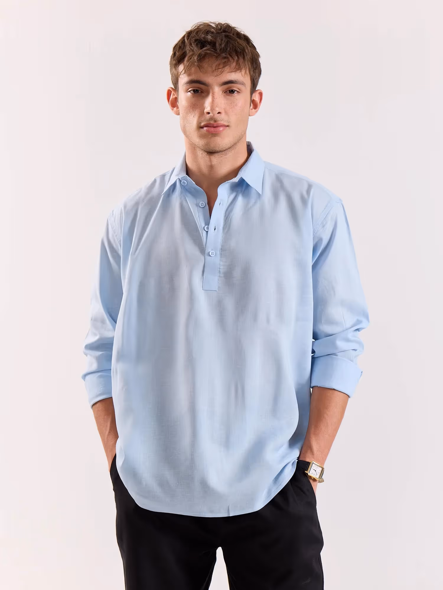 Sky Blue Linen Blend Pullover image 3