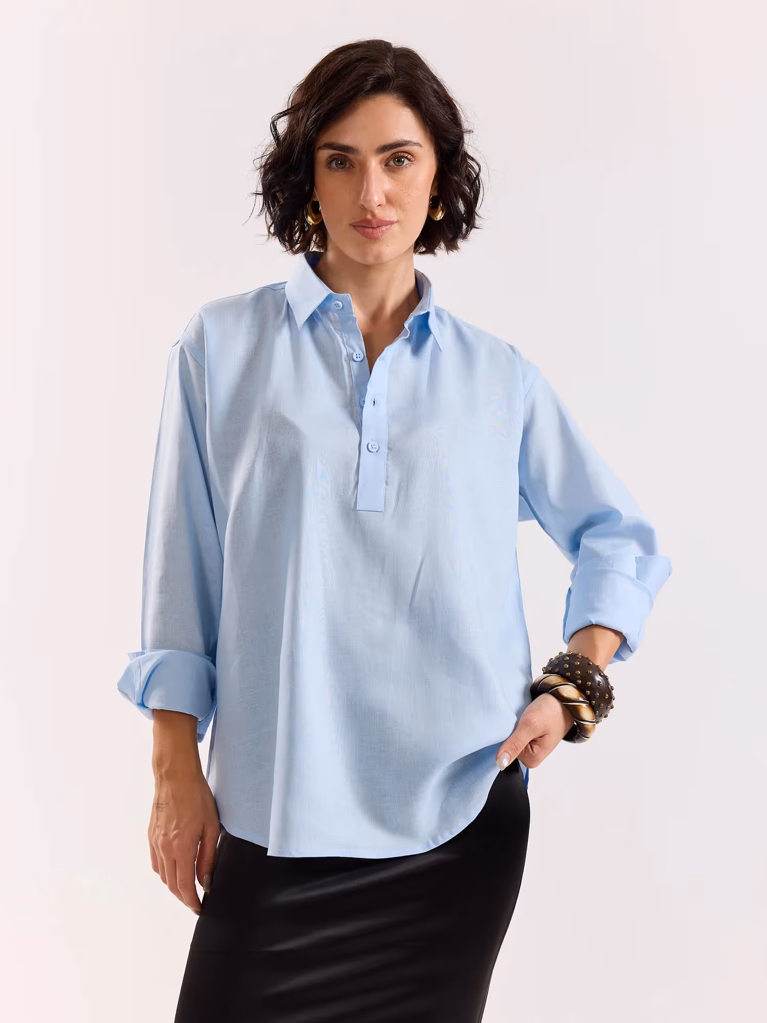 Sky Blue Linen Blend Pullover image 4