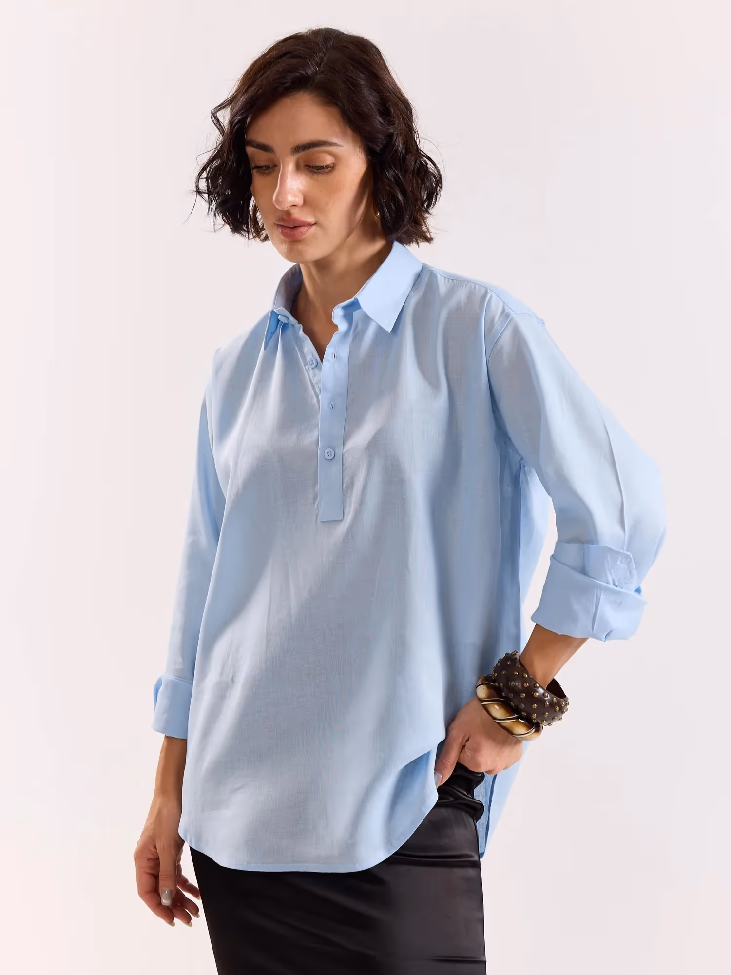 Sky Blue Linen Blend Pullover image 7