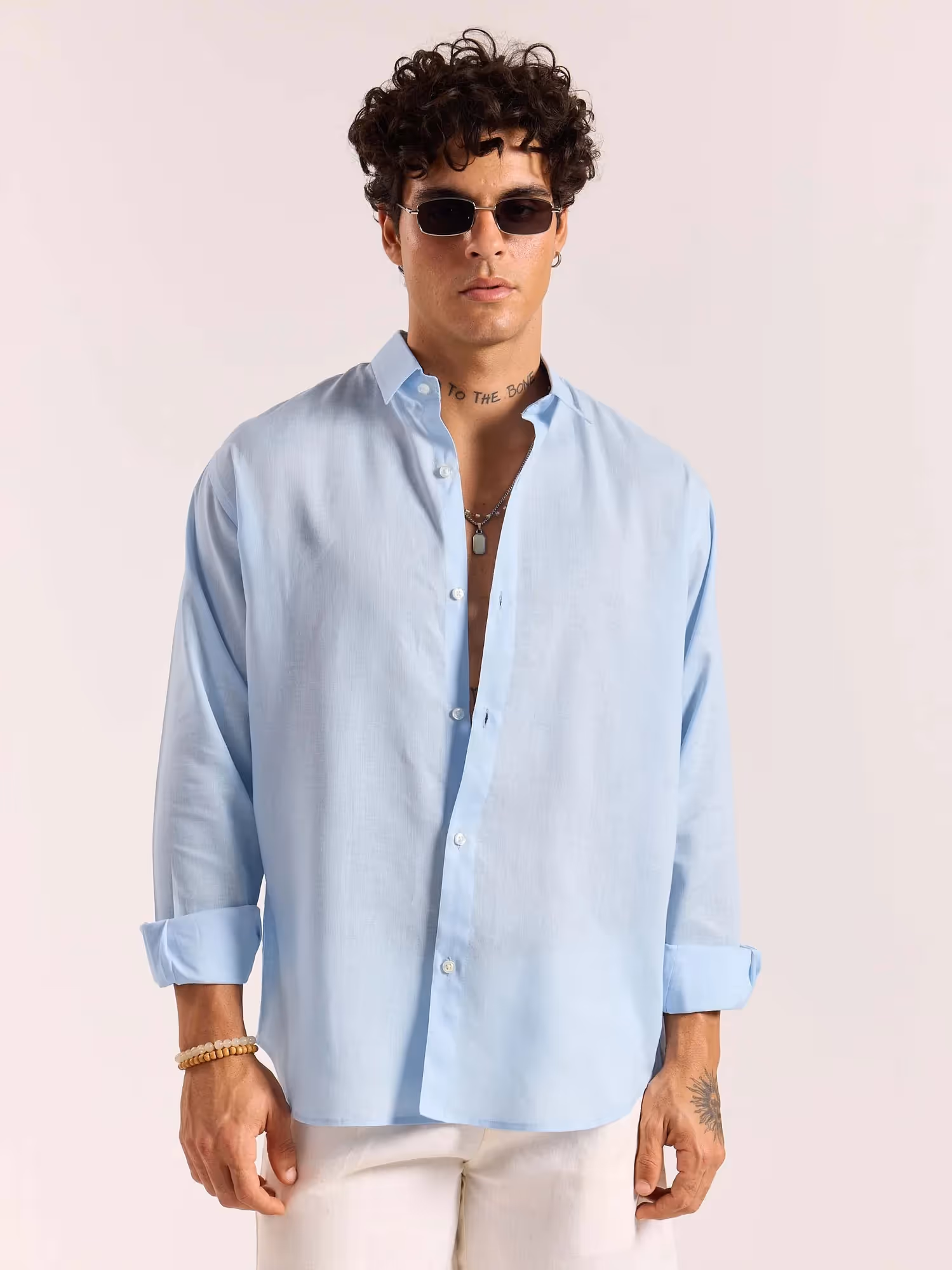 Sky Blue Linen-blend Shirt image 3