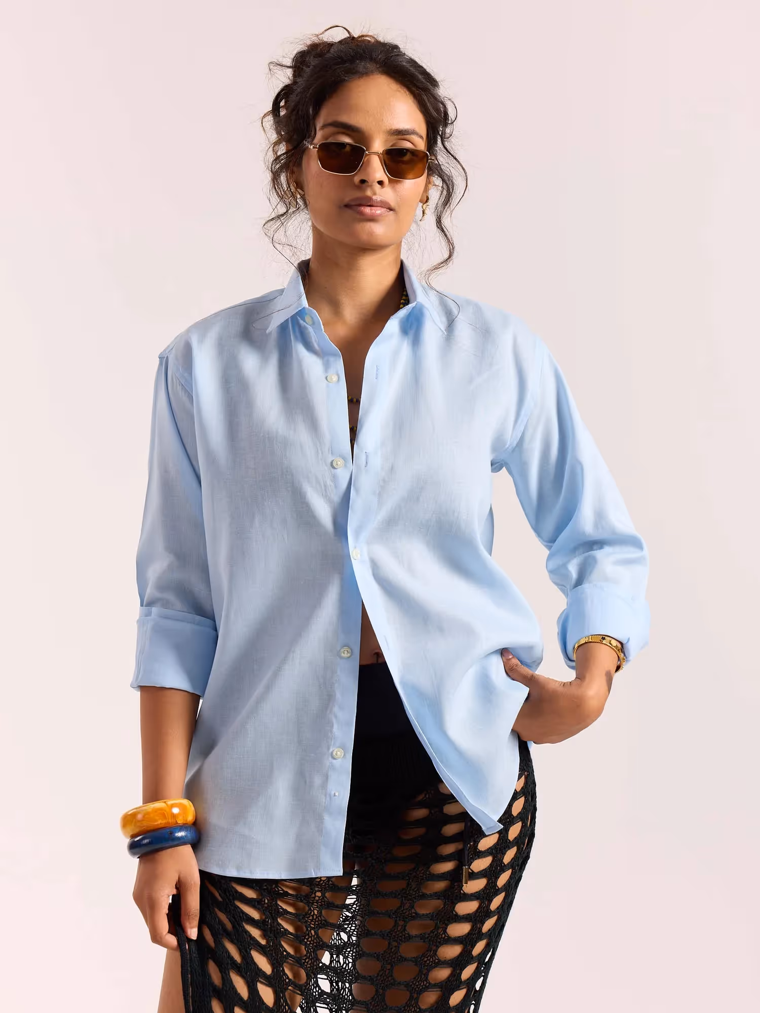 Sky Blue Linen-blend Shirt image 4