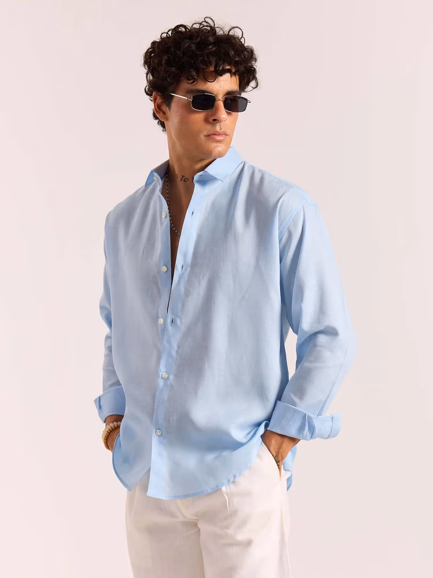 Sky Blue Linen-blend Shirt image 7