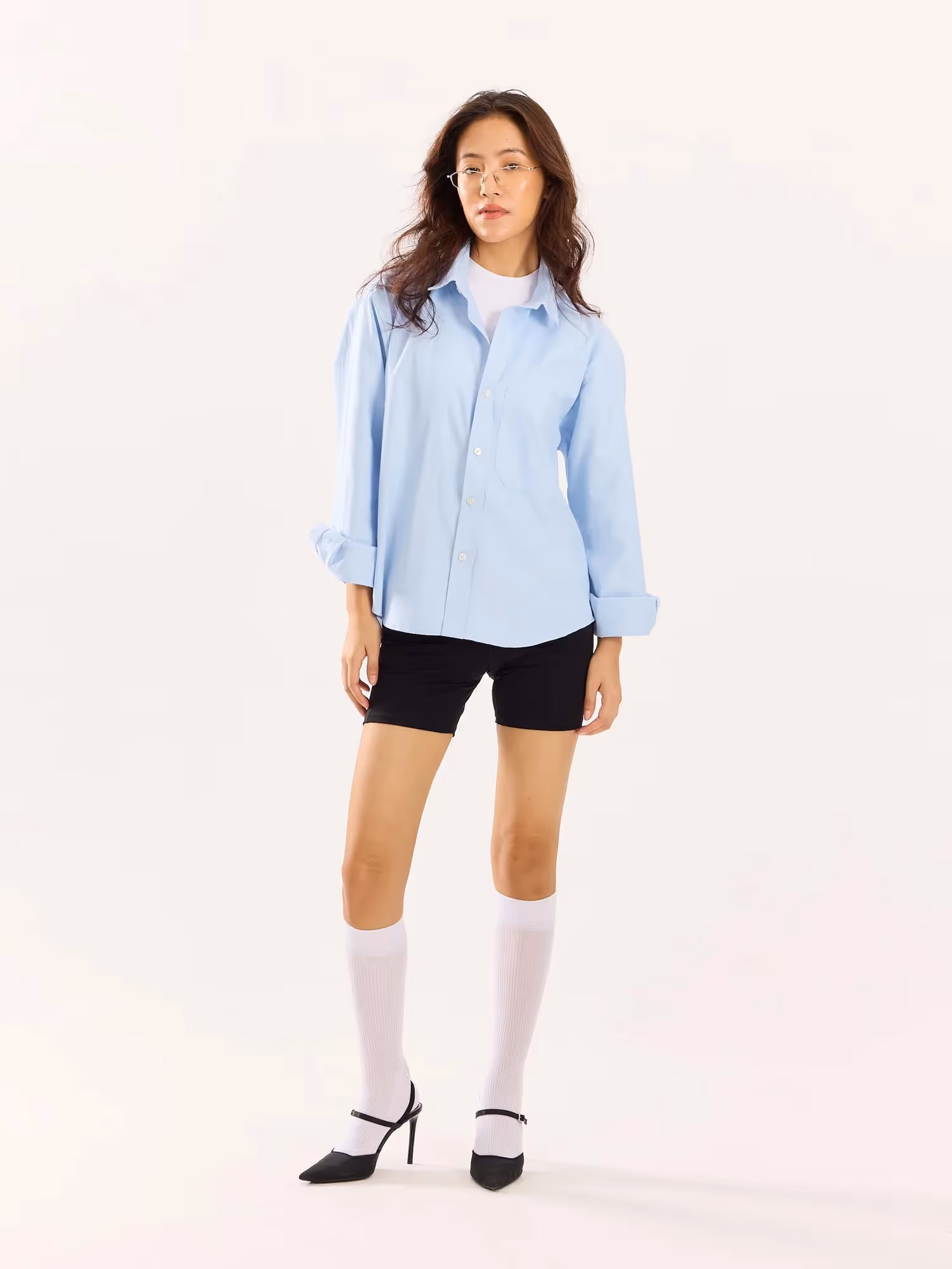 Sky Blue Oversized Cropped Shirt image 2