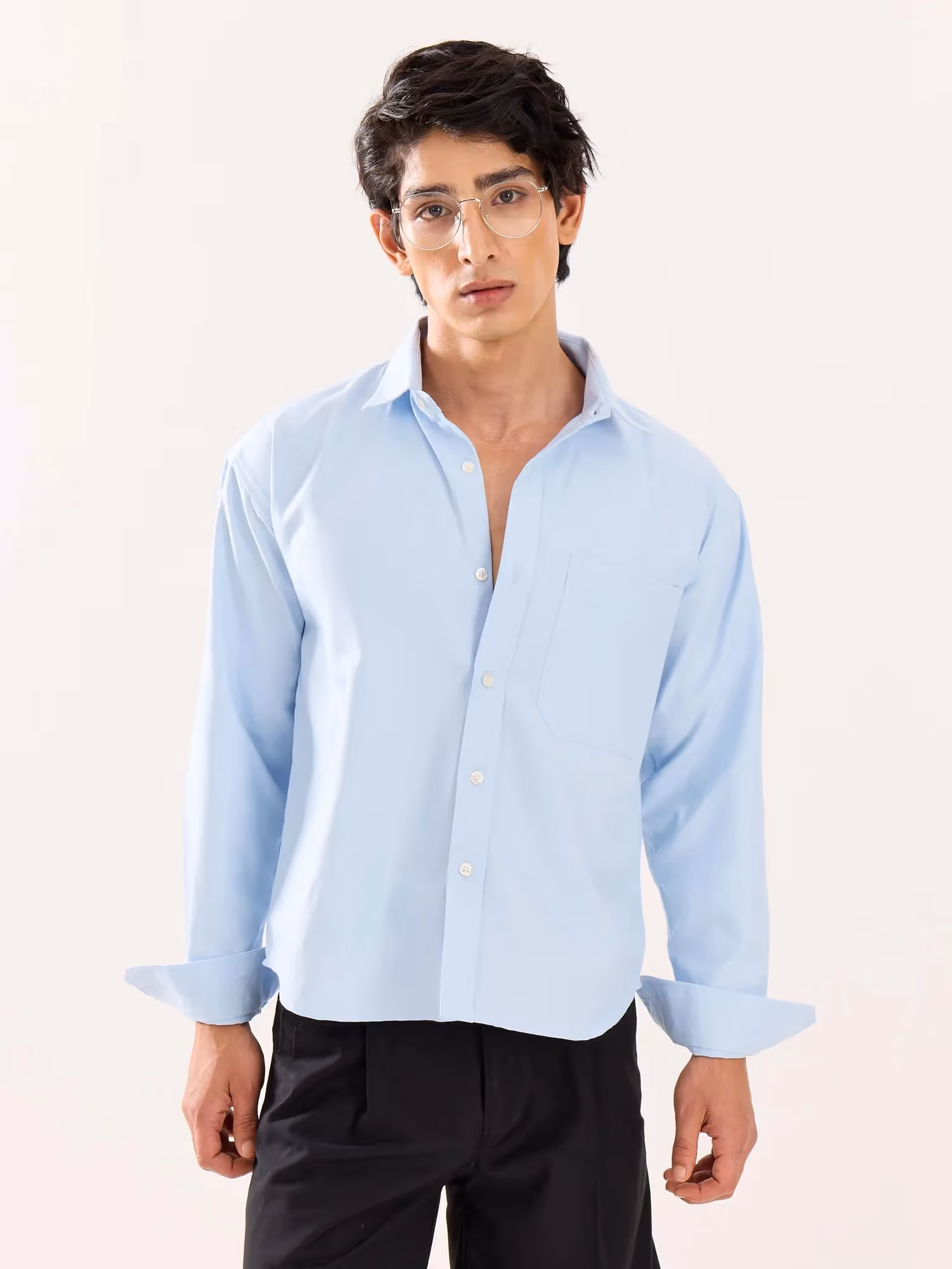 Sky Blue Oversized Cropped Shirt image 3