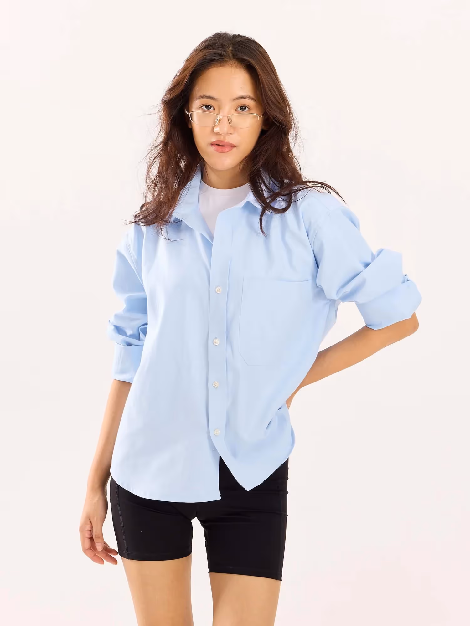 Sky Blue Oversized Cropped Shirt image 4