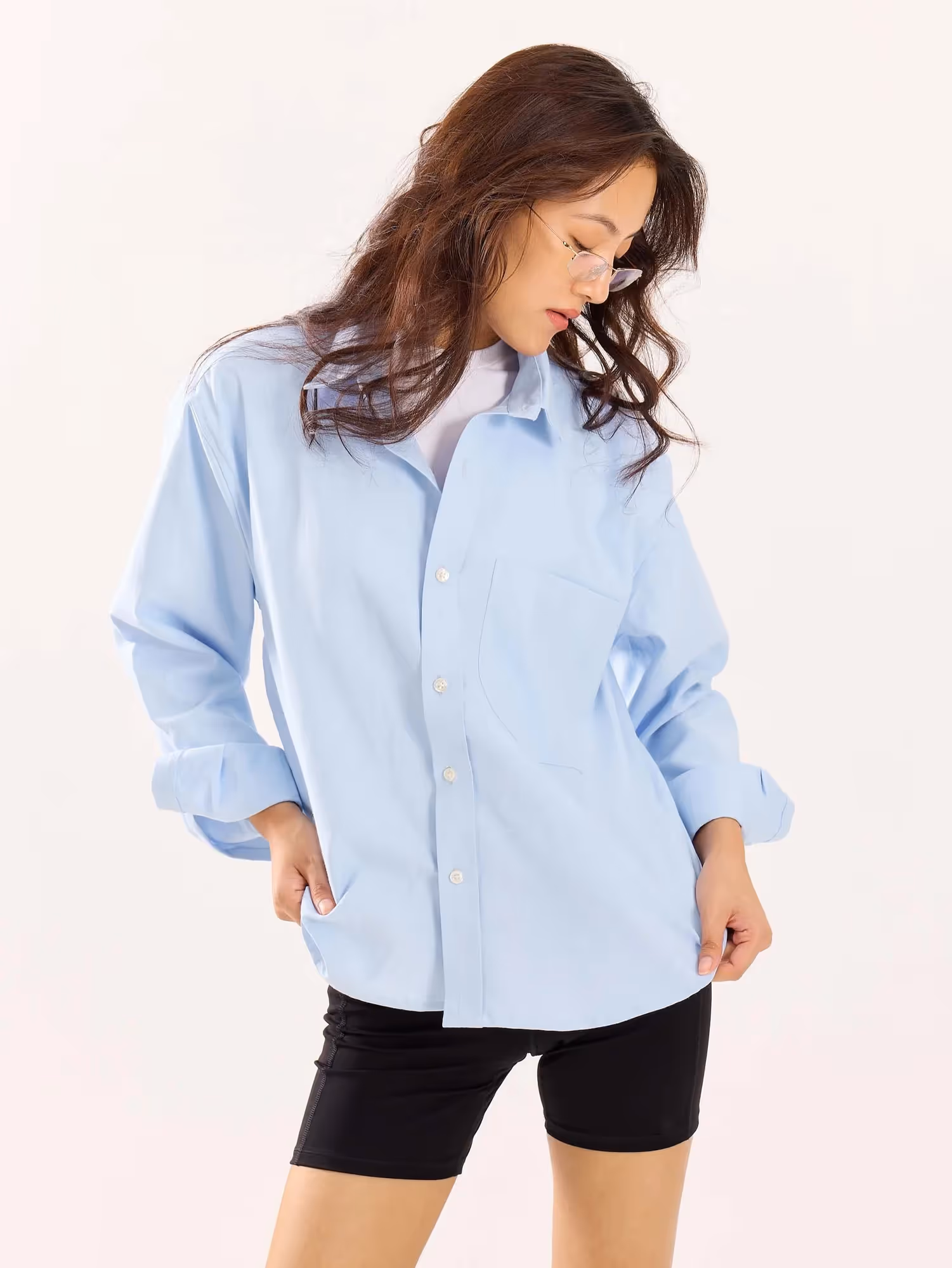 Sky Blue Oversized Cropped Shirt image 5