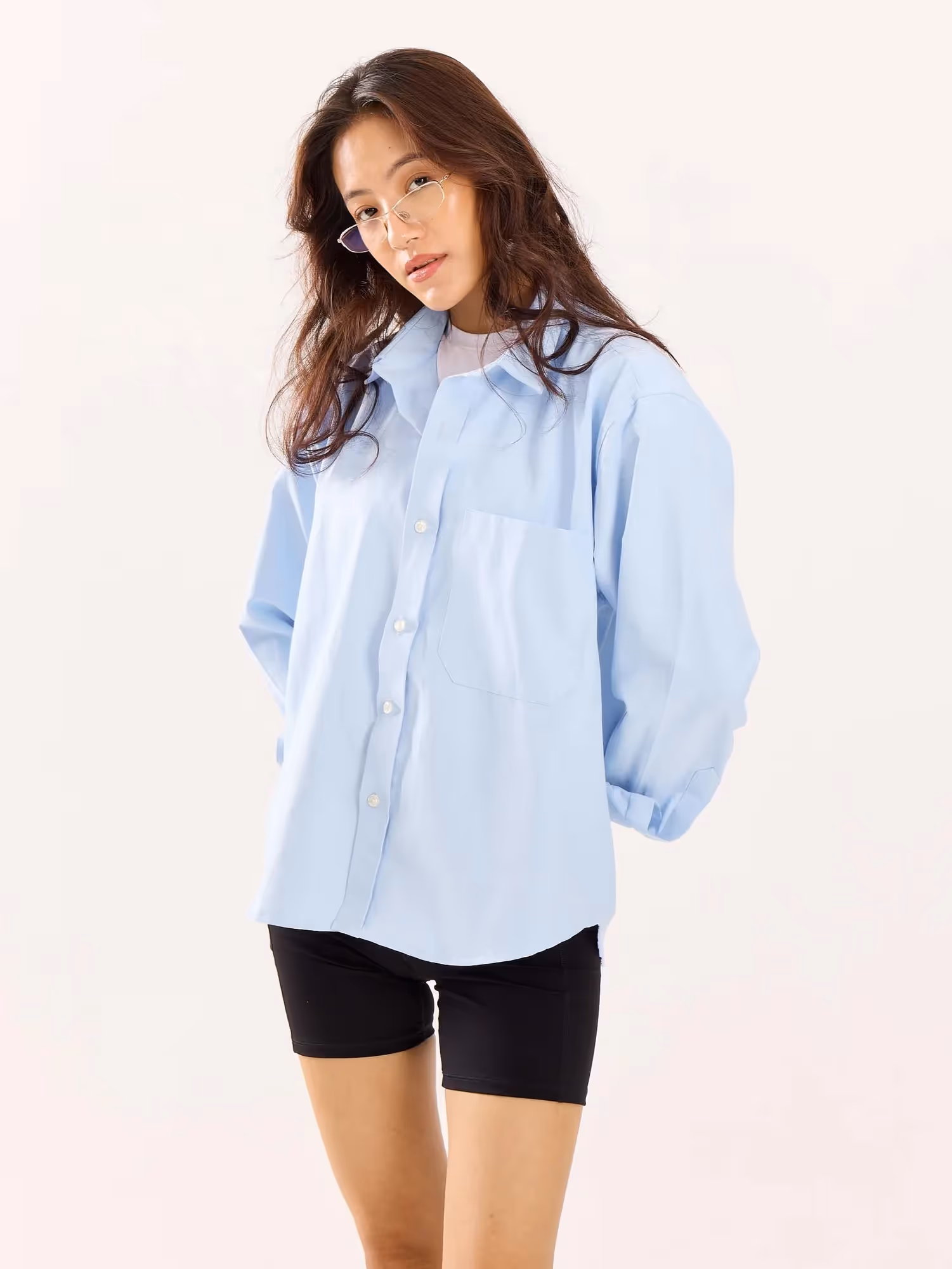 Sky Blue Oversized Cropped Shirt image 7