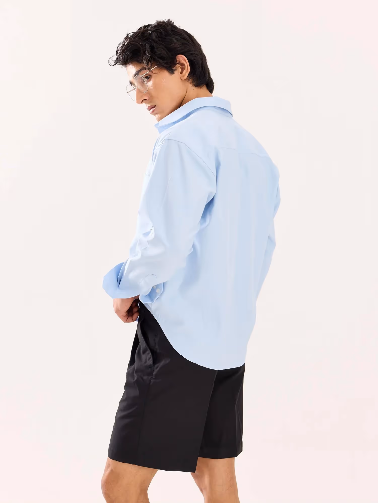 Sky Blue Oversized Cropped Shirt image 8