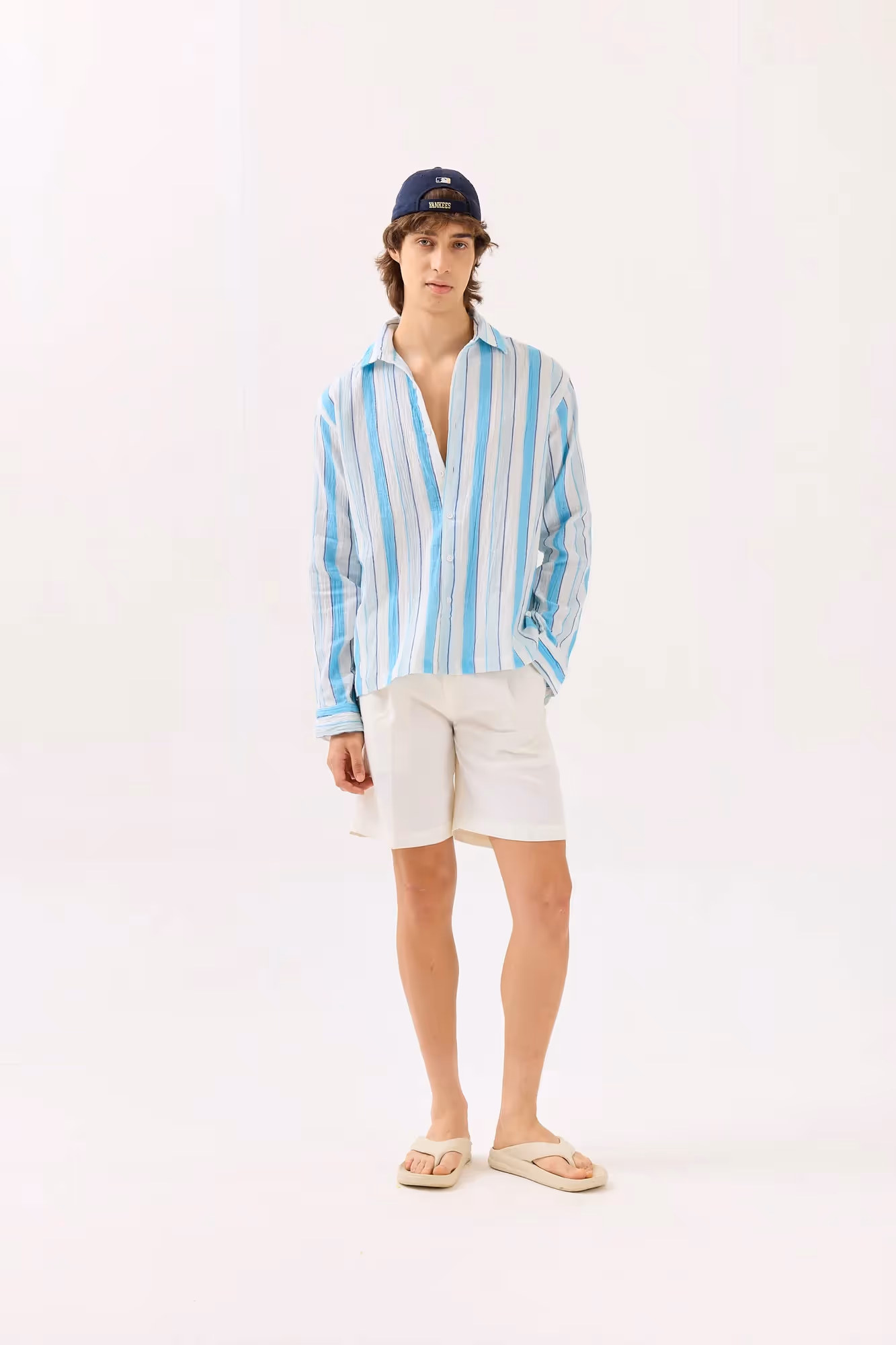 Sky Blue Striped Gauze Holiday Shirt image 1