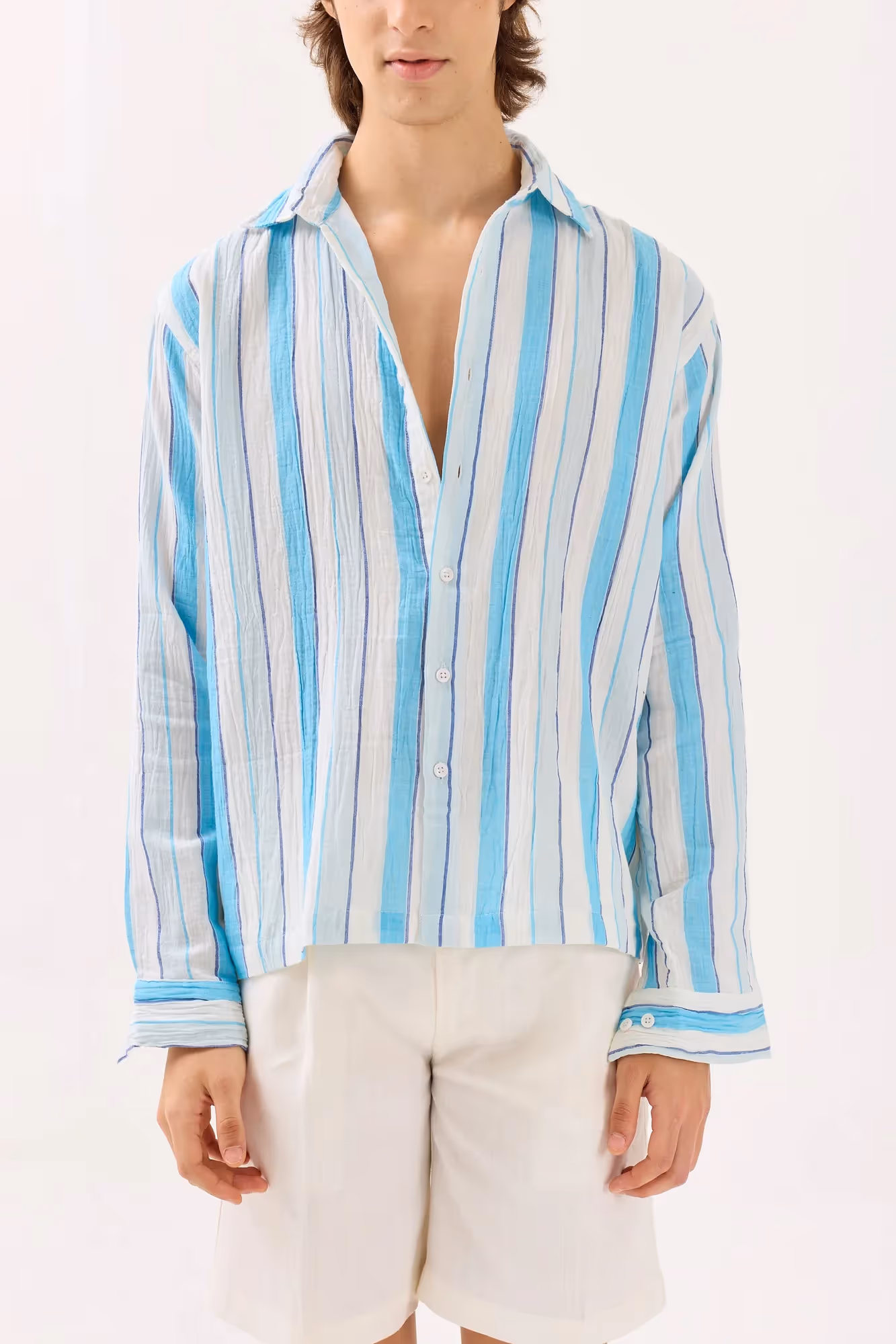 Sky Blue Striped Gauze Holiday Shirt image 3