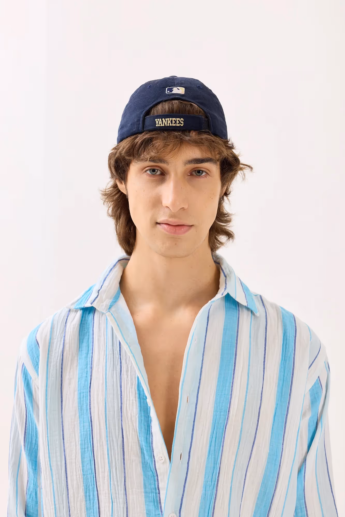 Sky Blue Striped Gauze Holiday Shirt image 4