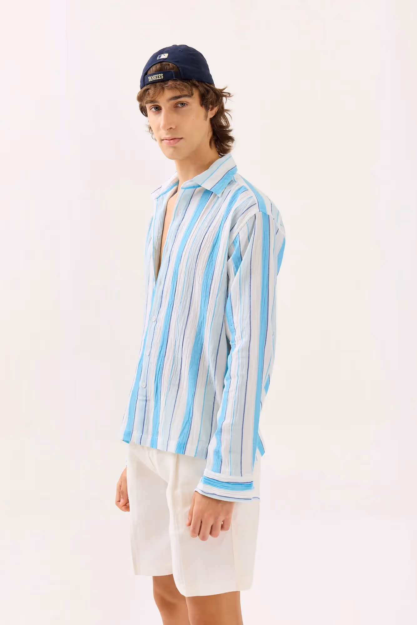 Sky Blue Striped Gauze Holiday Shirt image 5