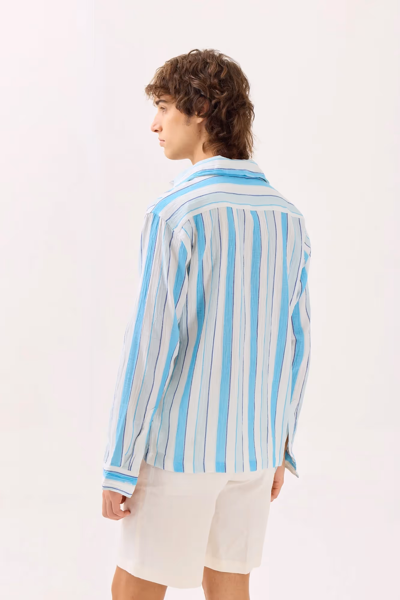 Sky Blue Striped Gauze Holiday Shirt image 6