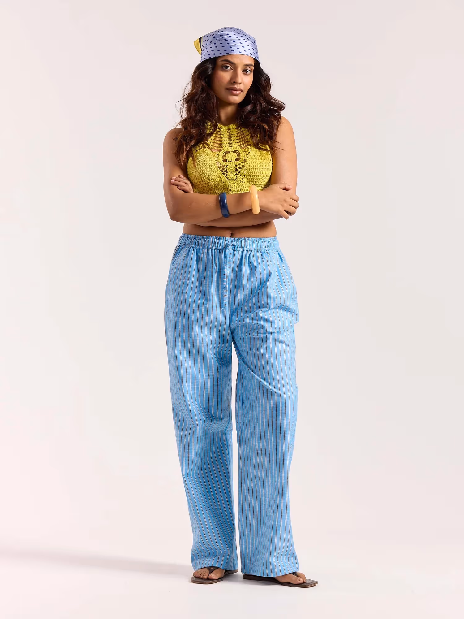 Sky Blue Striped Linen Pull-on Pants image 2