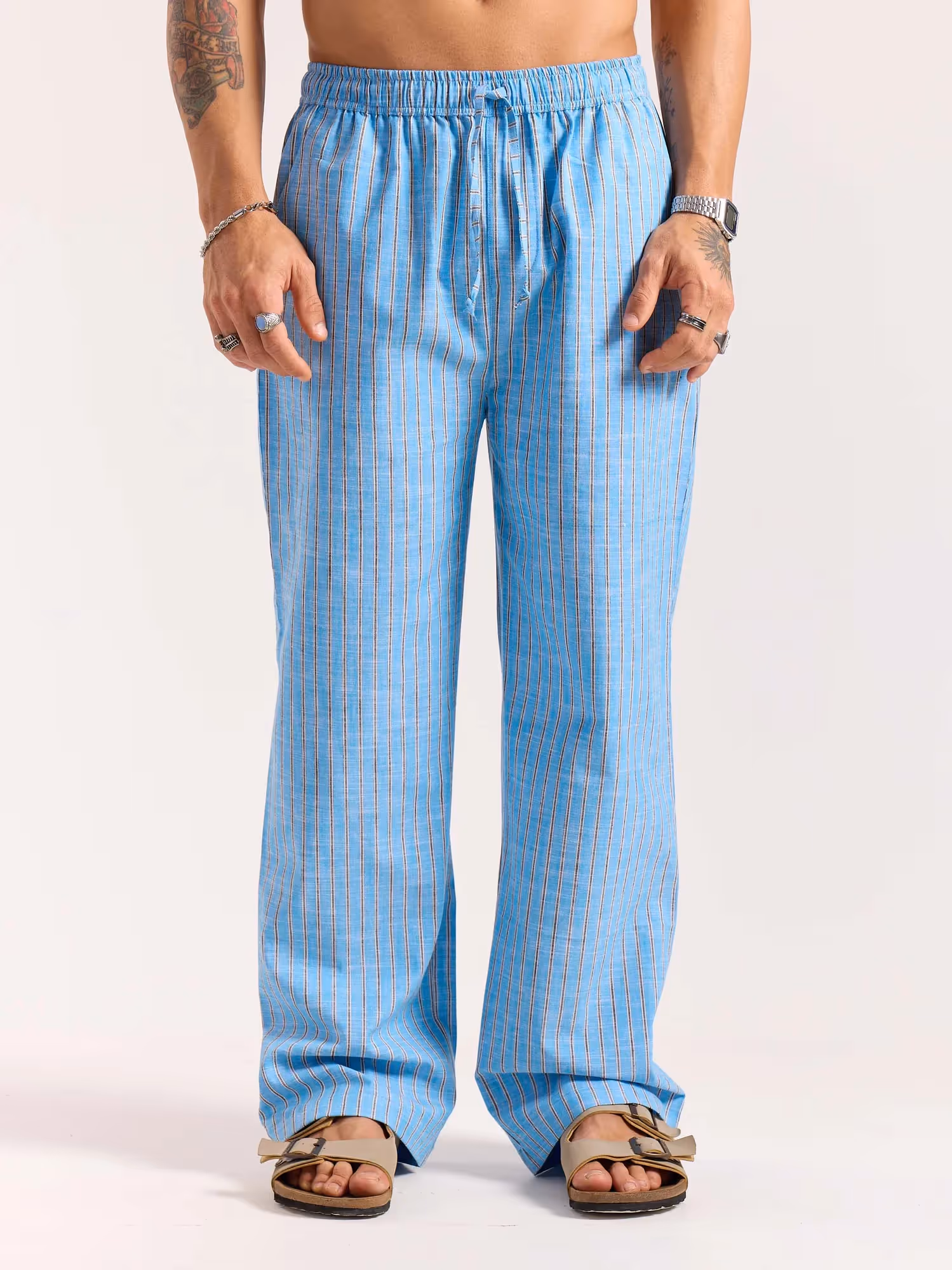 Sky Blue Striped Linen Pull-on Pants image 3
