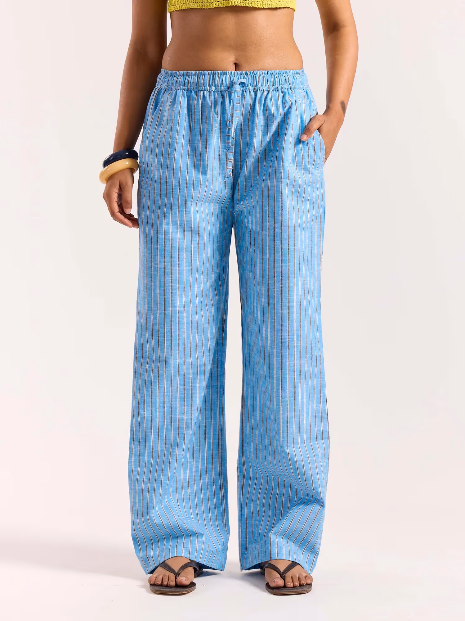 Sky Blue Striped Linen Pull-on Pants image 4