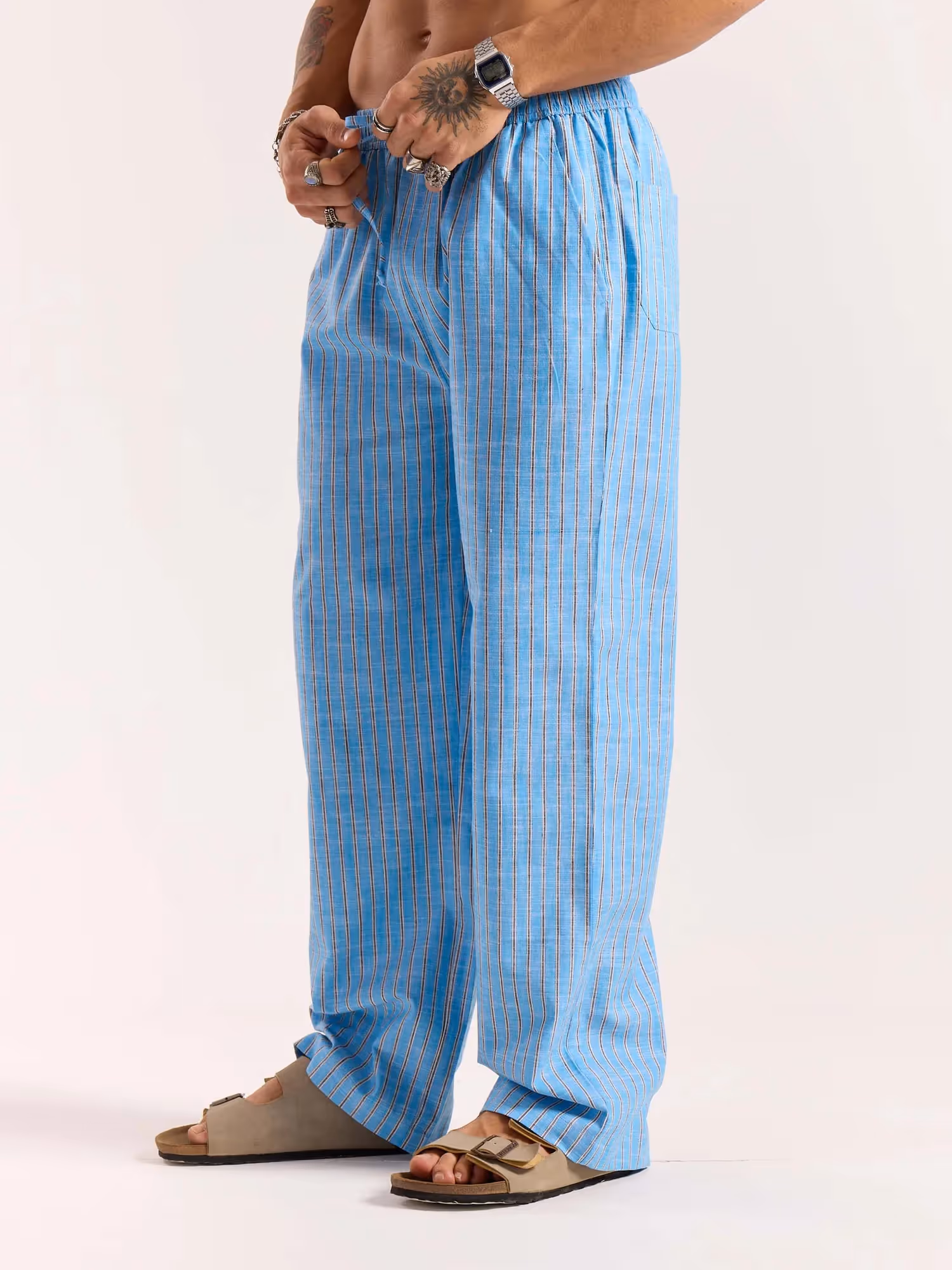 Sky Blue Striped Linen Pull-on Pants image 5