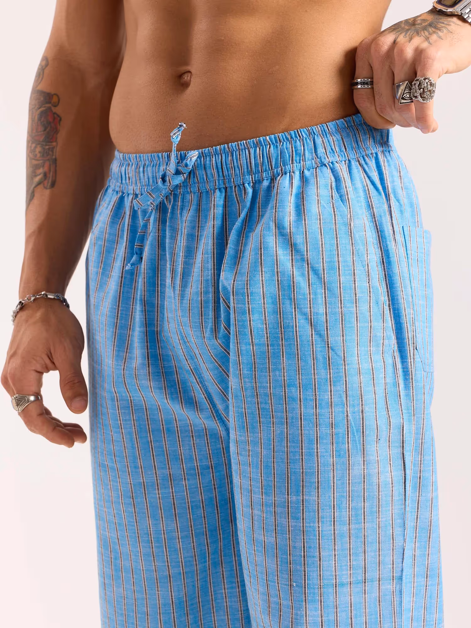 Sky Blue Striped Linen Pull-on Pants image 6