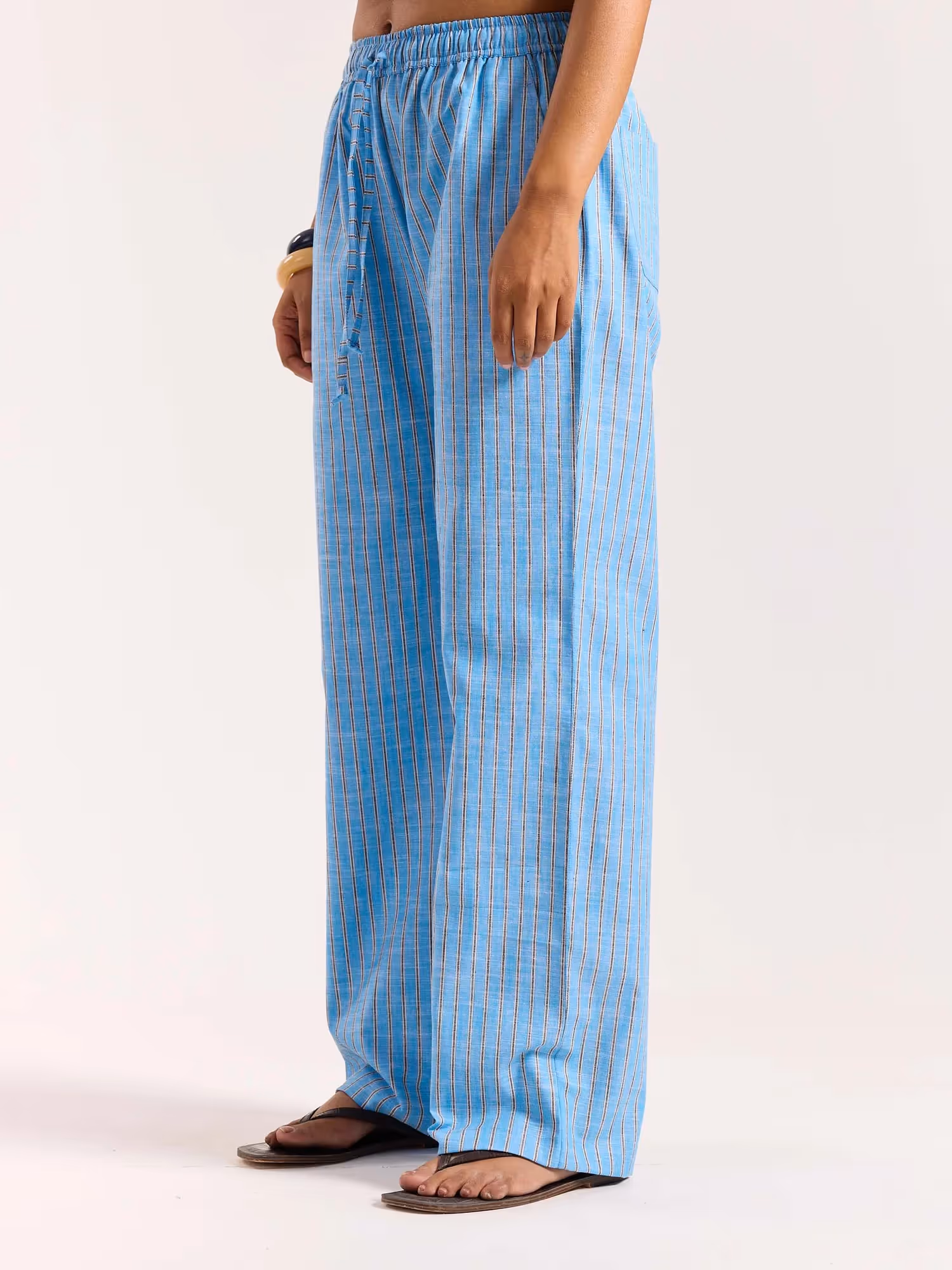 Sky Blue Striped Linen Pull-on Pants image 7