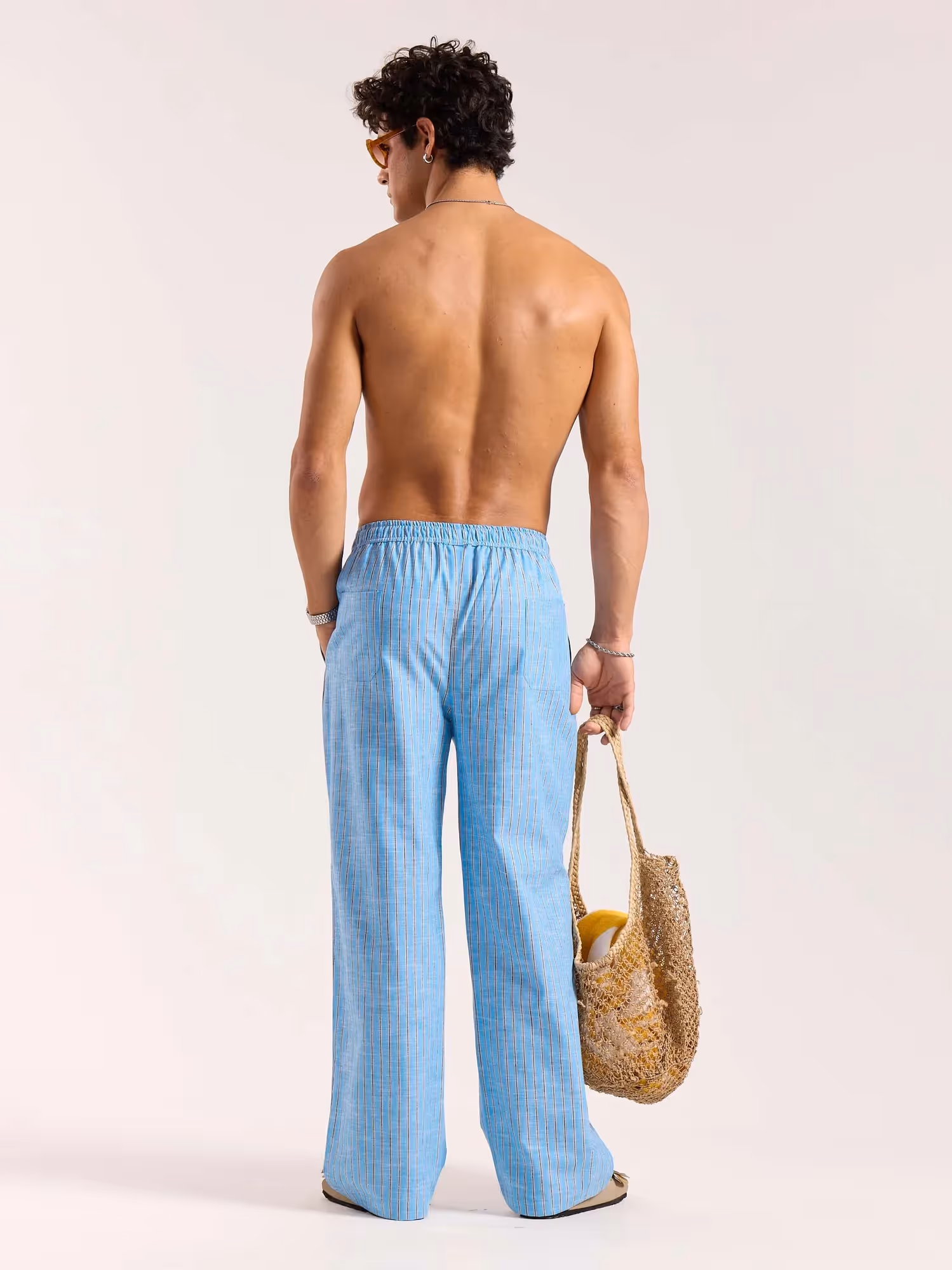 Sky Blue Striped Linen Pull-on Pants image 8