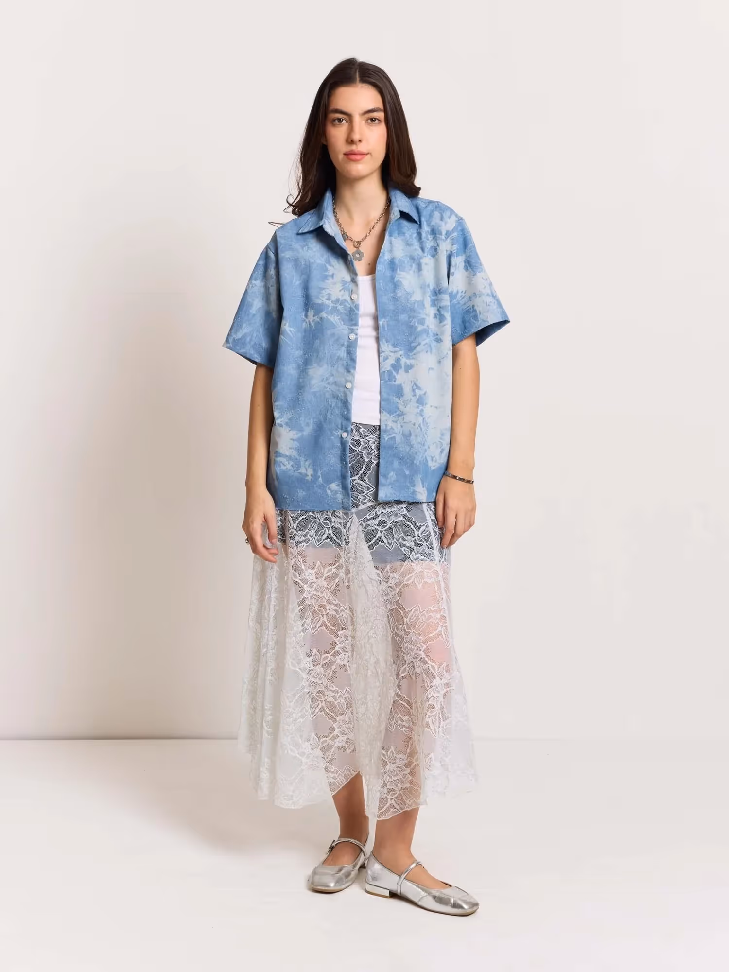 Star Embossed Denim Cropped Shirt image 2